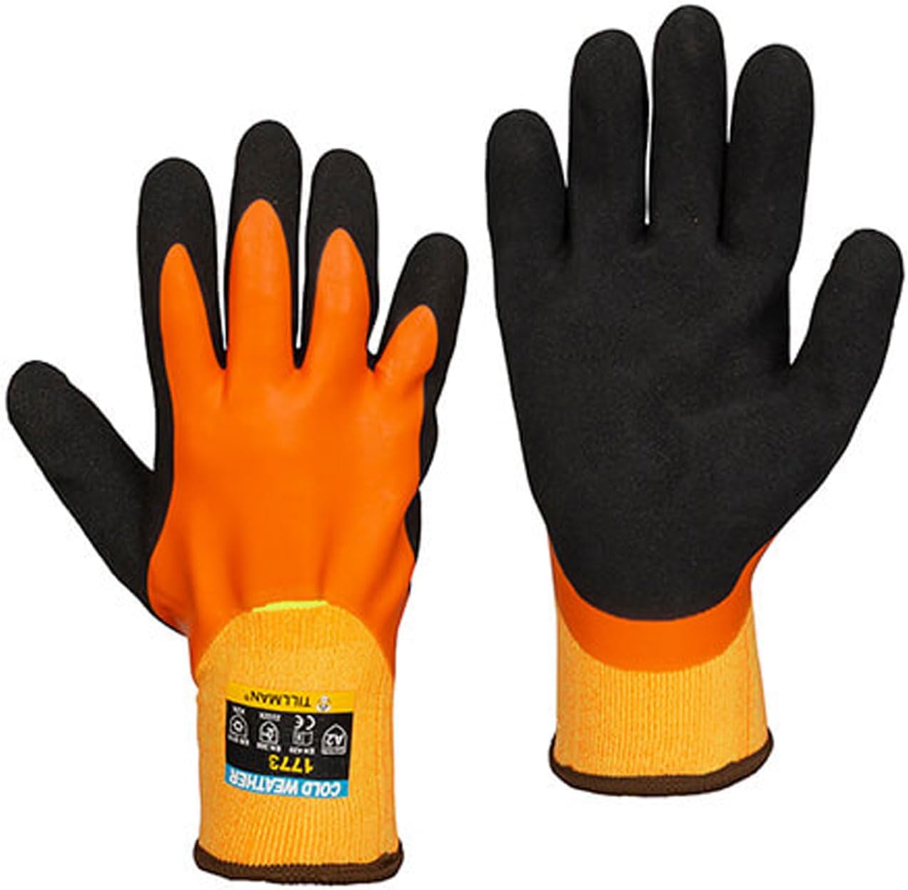 Tillman 1773 Hi-Vis Sandy Latex Coated Winter Work Gloves, X-Large, 12 pack