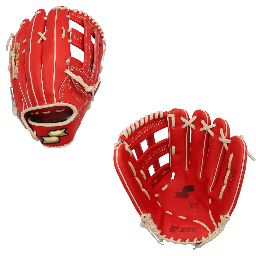 SSK ZSLOW Slowpitch Softball Glove – 12.5” - 13” - 13.5” - 14” – Right & Hand Left Hand Throw (Red/Camel, 13
