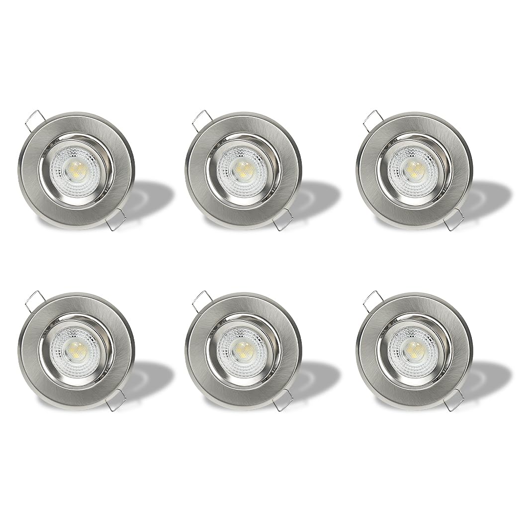 6xLED Spot Lights Dimmable 7W Bathroom Spot Lights Ceiling Adjustable Angle,Brushed Chrome Ceiling Spotlights with GU10 Bulbs,6000K Cool White LED Downlights IP44 Waterproof for Ceiling for Kitchen