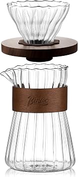 Bincoo Clear Glass Drip Coffee Maker Set - 500ML Glass Coffee Server Coffee Carafe with Walnut Dripper and 50PCS Paper Filter