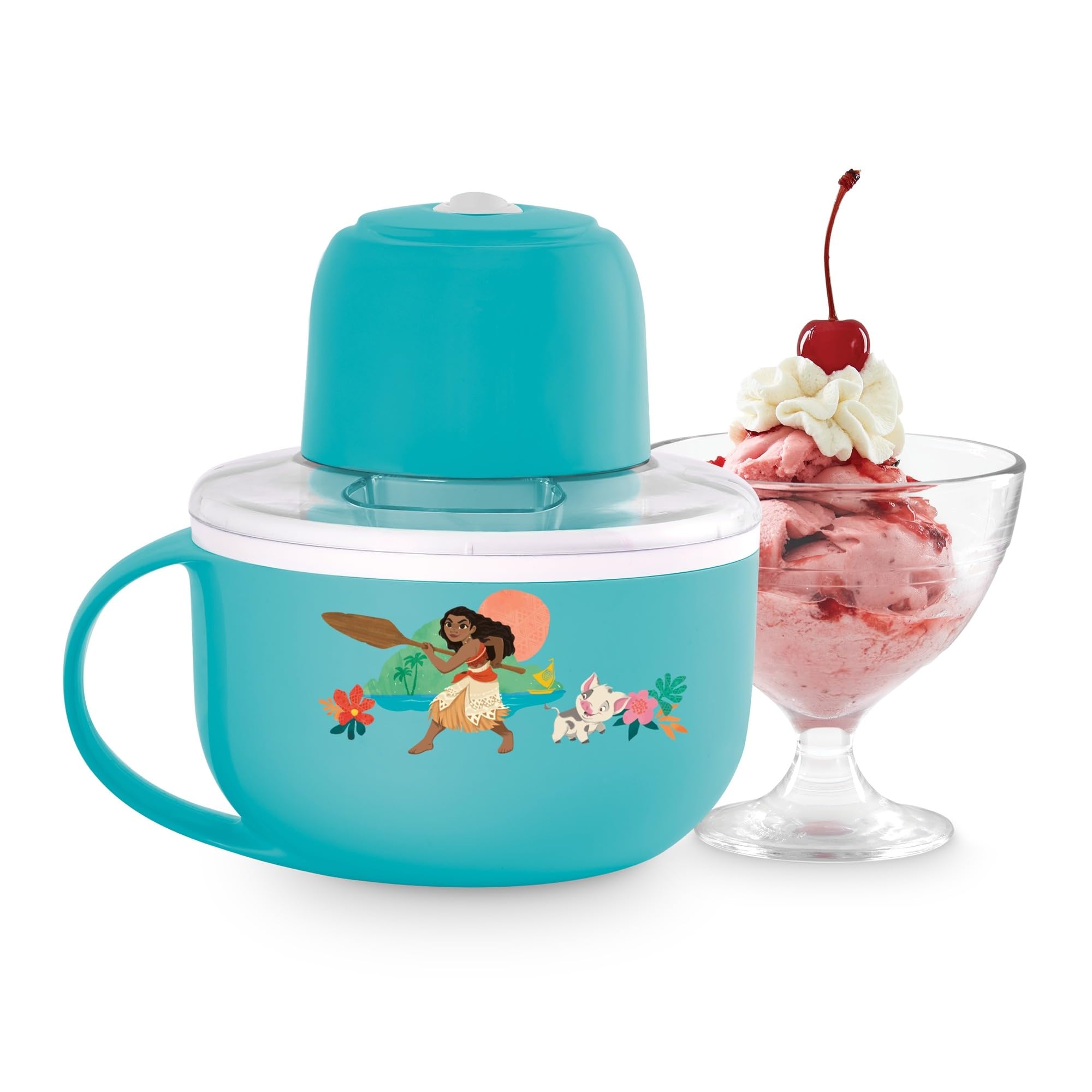 Disney | Dash Moana My Mug Ice Cream Maker — Electric Countertop Soft Serve Ice Cream Machine, Single Serve Half-Pint Moana Mug with Ingredient Chute &amp; Recipe Guide