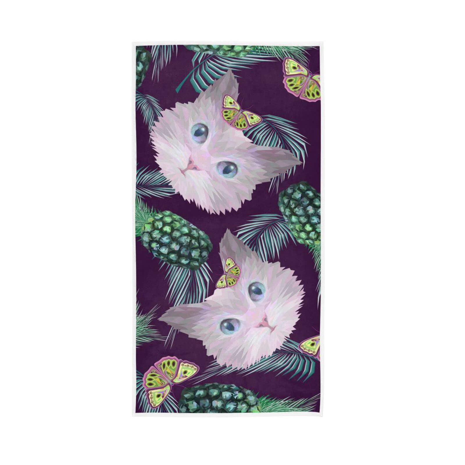 LSRCPD Hand Towels Cute Cat Face Decor Fingertip Soft Face Towel Absorbent Bathroom Kitchen Towels
