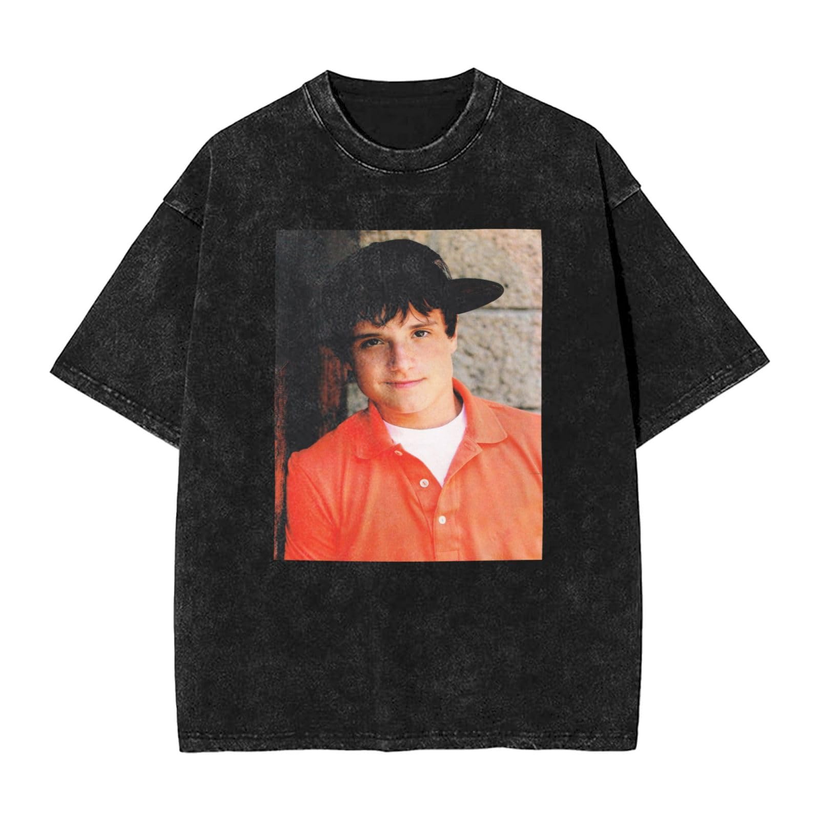 Viplili Unisex Black Josh Actor Hutcherson T-Shirt Washed Vintage Shirt Print Crewneck Top Tee Short Sleeve T-Shirt For Men, Women, 5 Sizes