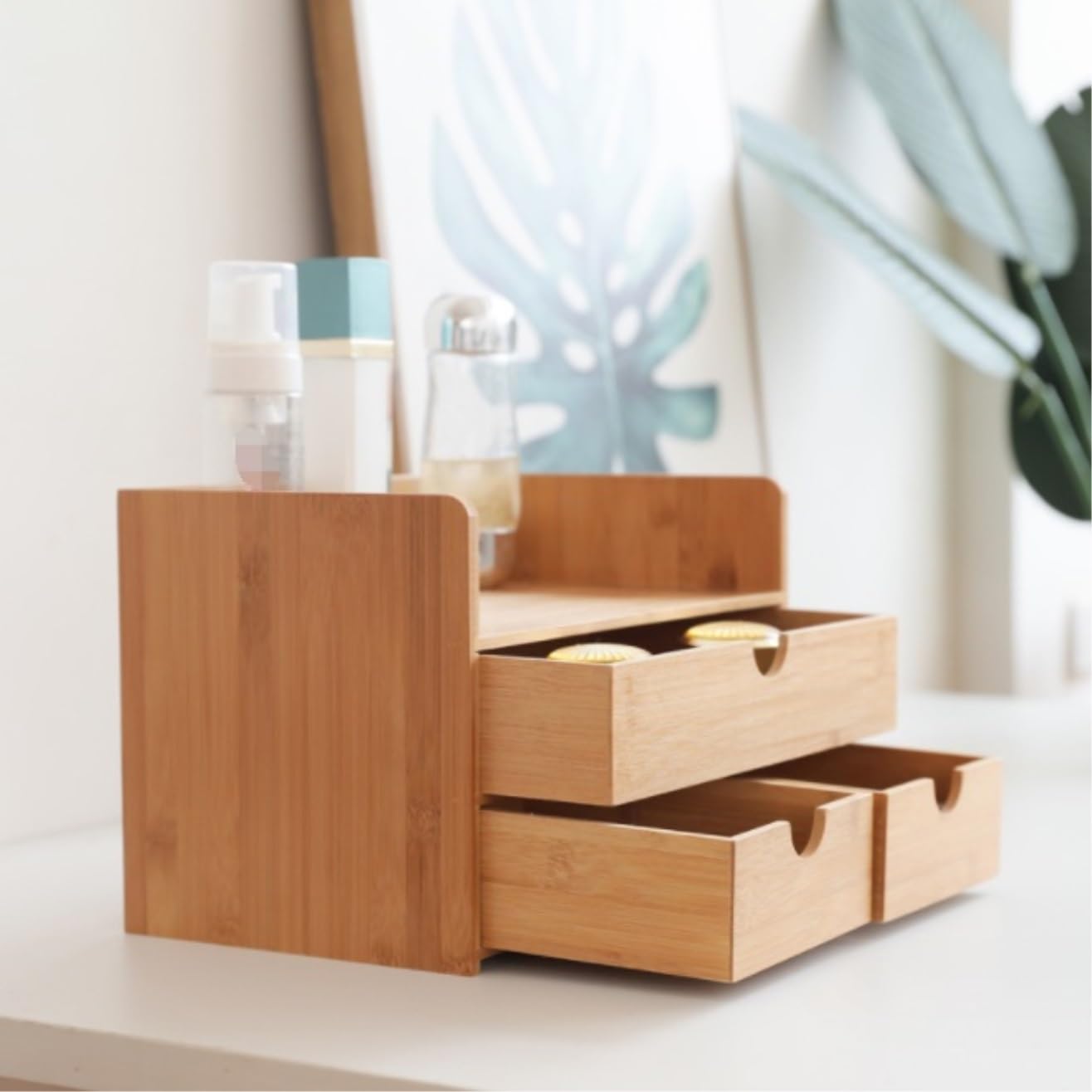 Organizzatore Scrivania Organizer da Scrivania in bambù con 3 Cassetti per Riporre Gli Oggetti Tavolo per Il Bagno di Casa E Ufficio Ufficio