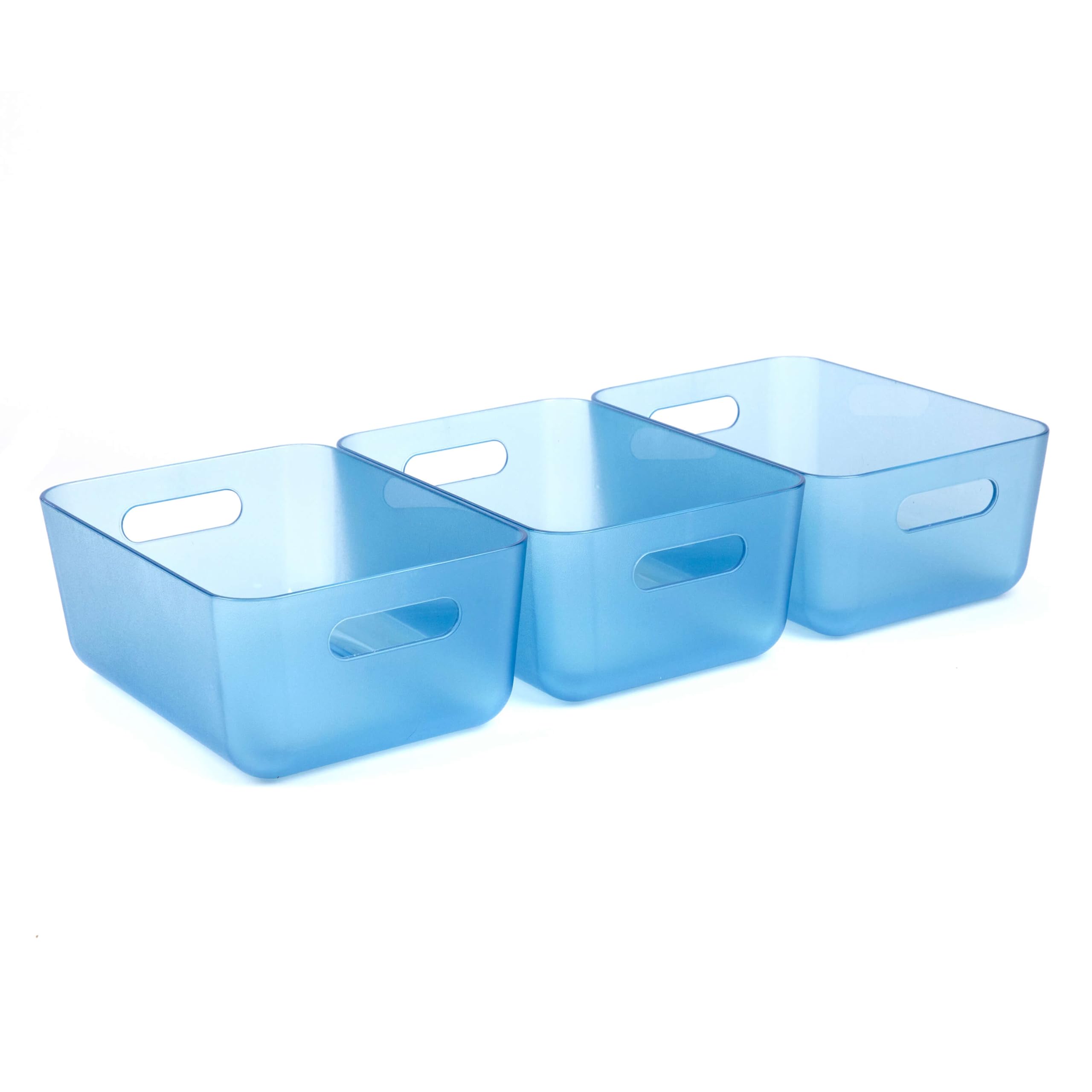 Three by Three Seattle Restak Recycled Storage Small Bin Set of 3 | Eco-Friendly, Durable & Space-Saving Bins for Home or Office, Translucent Blue Small Translucent Blue