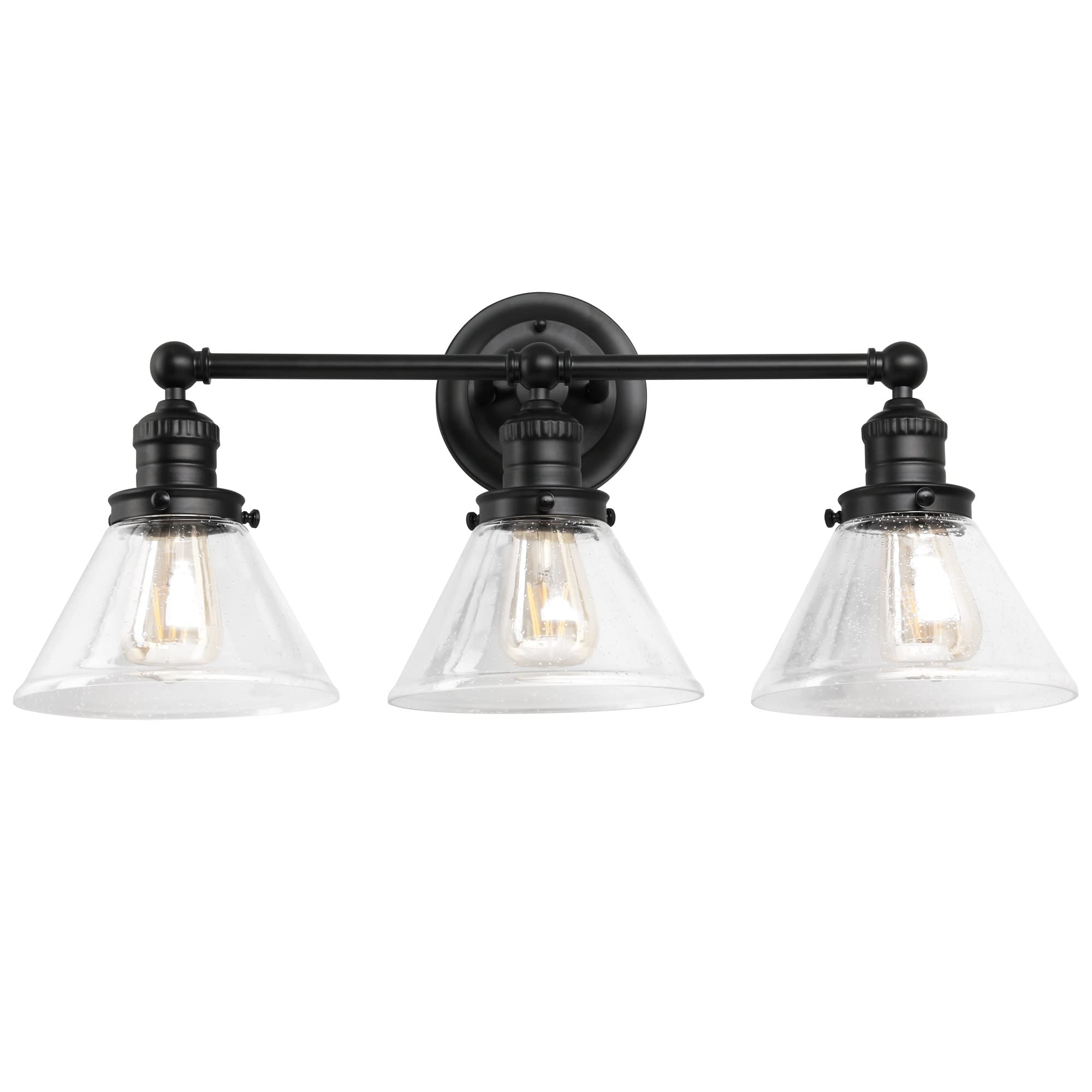 Design House 589036-BLK Augustin Transitional Indoor Dimmable 3-Light Bathroom Vanity Light Fixture with Clear Seedy Glass Shades for Above The Mirror, Matte Black