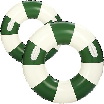 Set of 2 Inflatable Pool Floats for Adults 30" and 43"- Striped Floaties Pool Tubes Swim Rings with Handles Inflatable Pool Float for Swimming Pool Party Lake Beach Adults