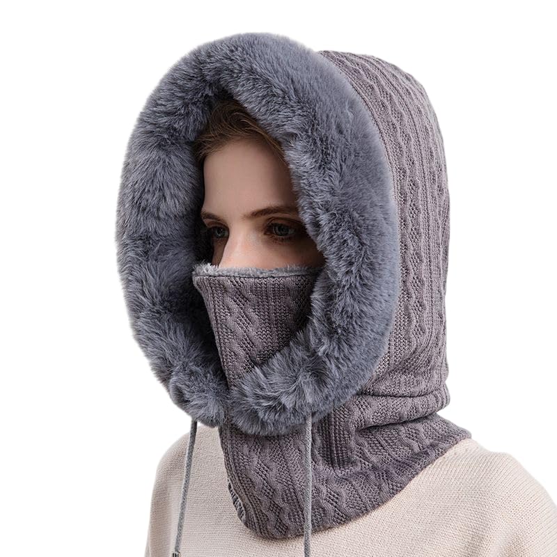 richmen Stylish Girls Winter Soft Fur Knitted Beanie Monkey Cap | Fuzzy Snow Air Windproof Balaclava Neck Warmer Scarf with Drawstring ski Headphone Cap Hat for Women | Freesize-picture-26