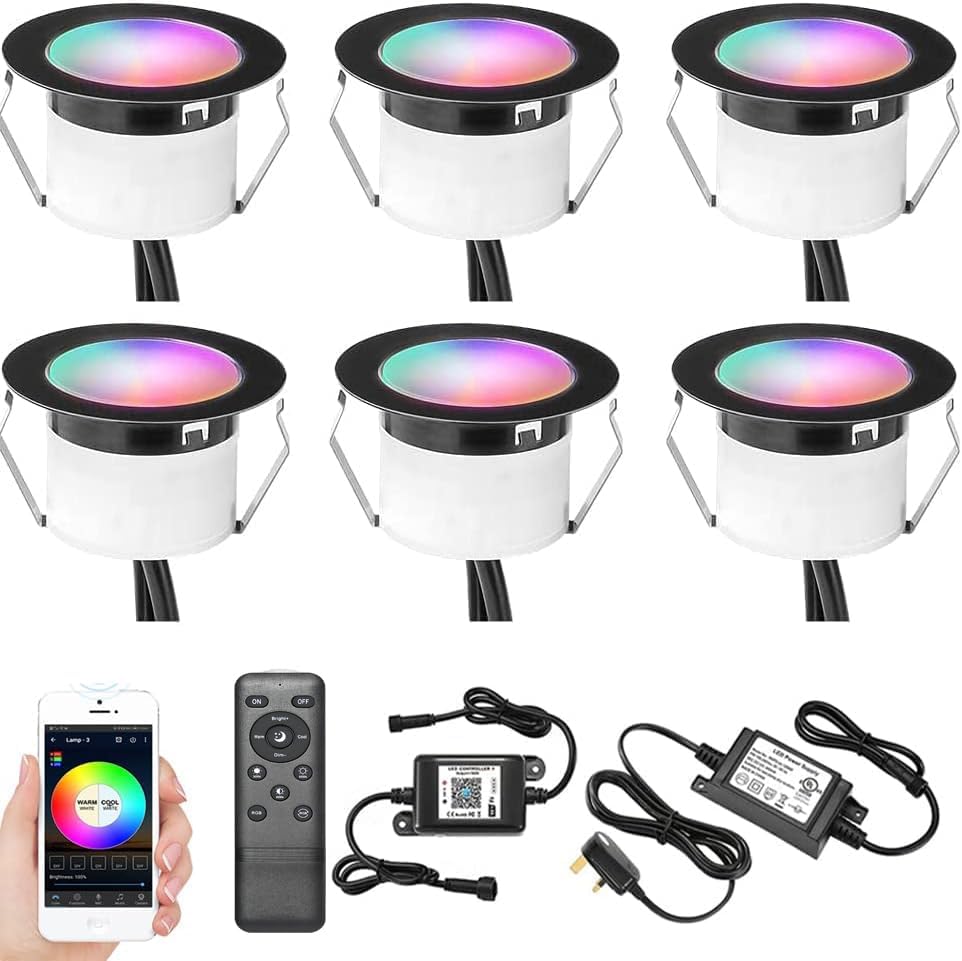 GEYUEYA Home RGBW WiFi Led Decking Lights Waterproof IP67 Ø45MM 12V - Led Pli...