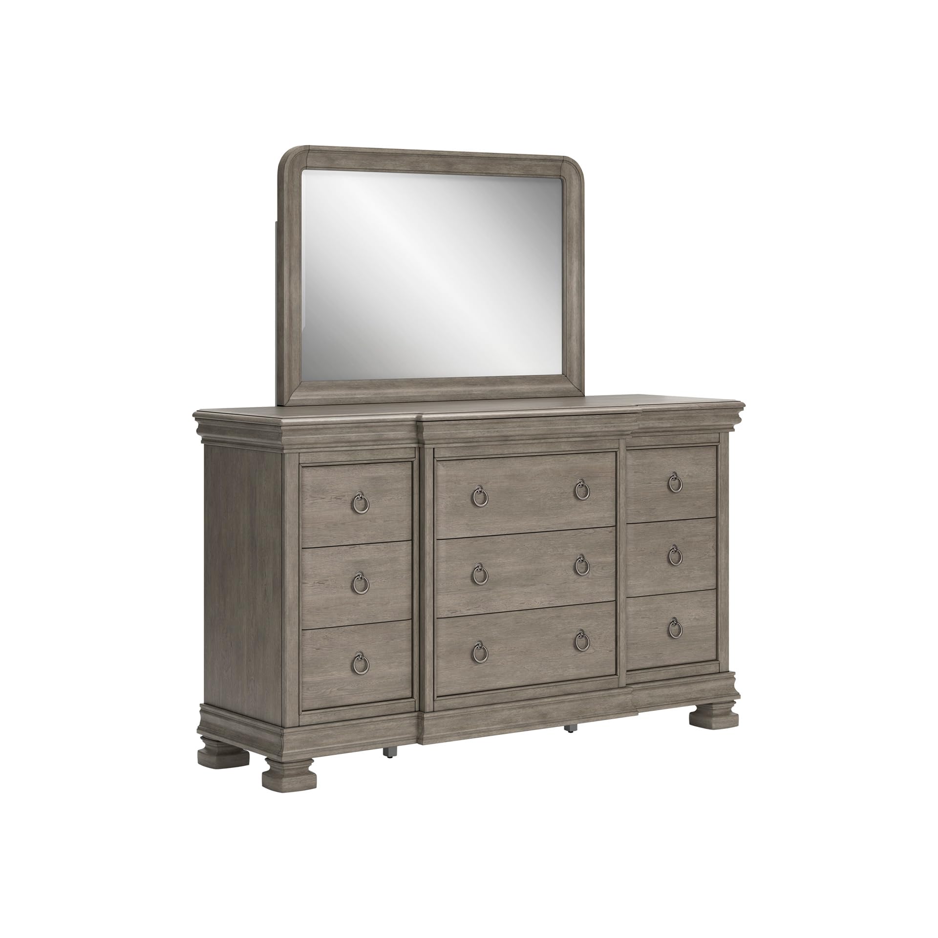 Signature Design by Ashley Lexorne 9-Drawer Light Gray Dresser and Mirror Set, Traditional Bedroom Furniture Sets, Dovetail Drawers and Jewelry Valance, Large Storage for Master Bedroom