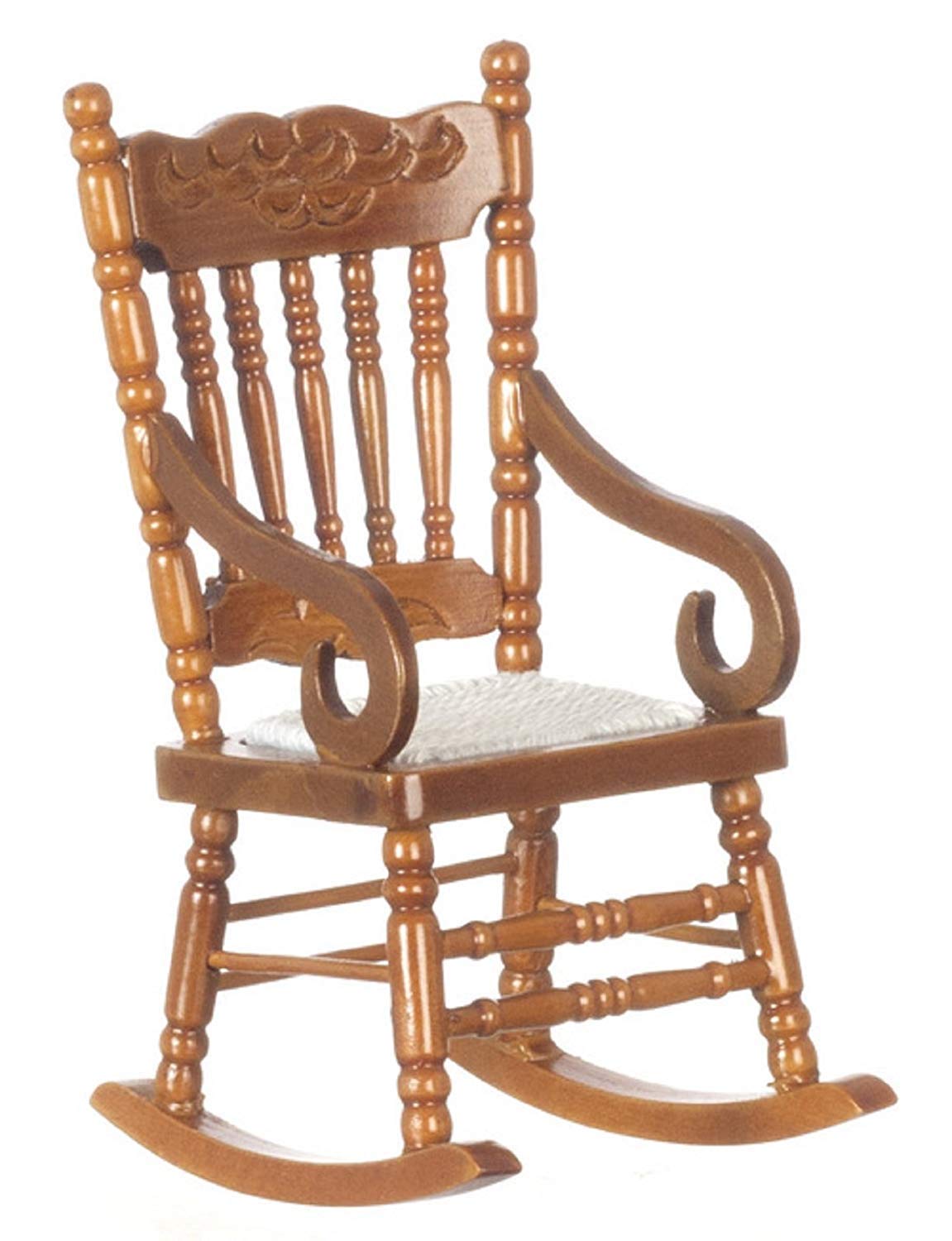 Dolls House Miniature Furniture Walnut Wood Rocking Chair with Woven Seat