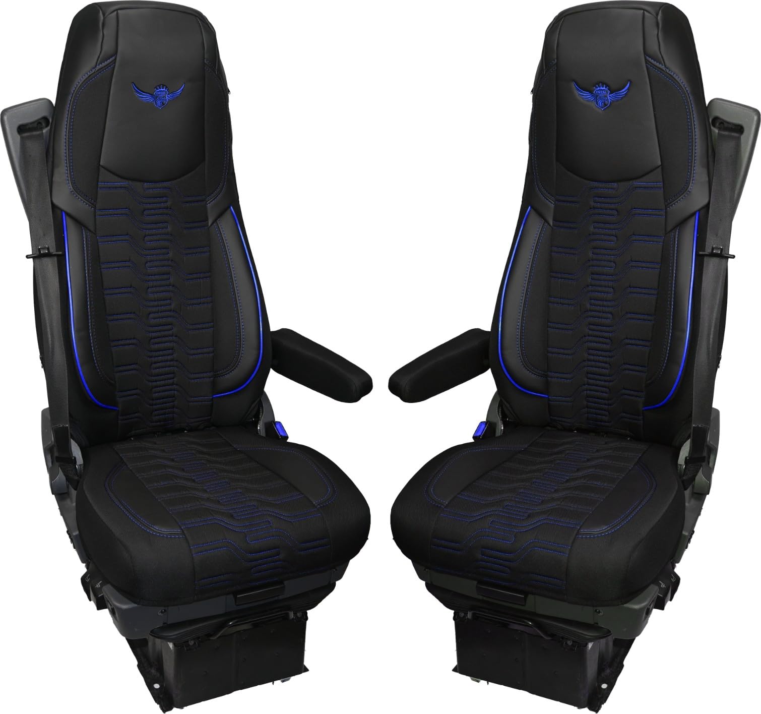 Housse de siège de Camion pour Scania Série R à partir de 2004, 2013, Série S à partir de 2017 - Confortables et personnalisées - pour Camion - en Jacquard et éco-Cuir de Haute qualité Bleu