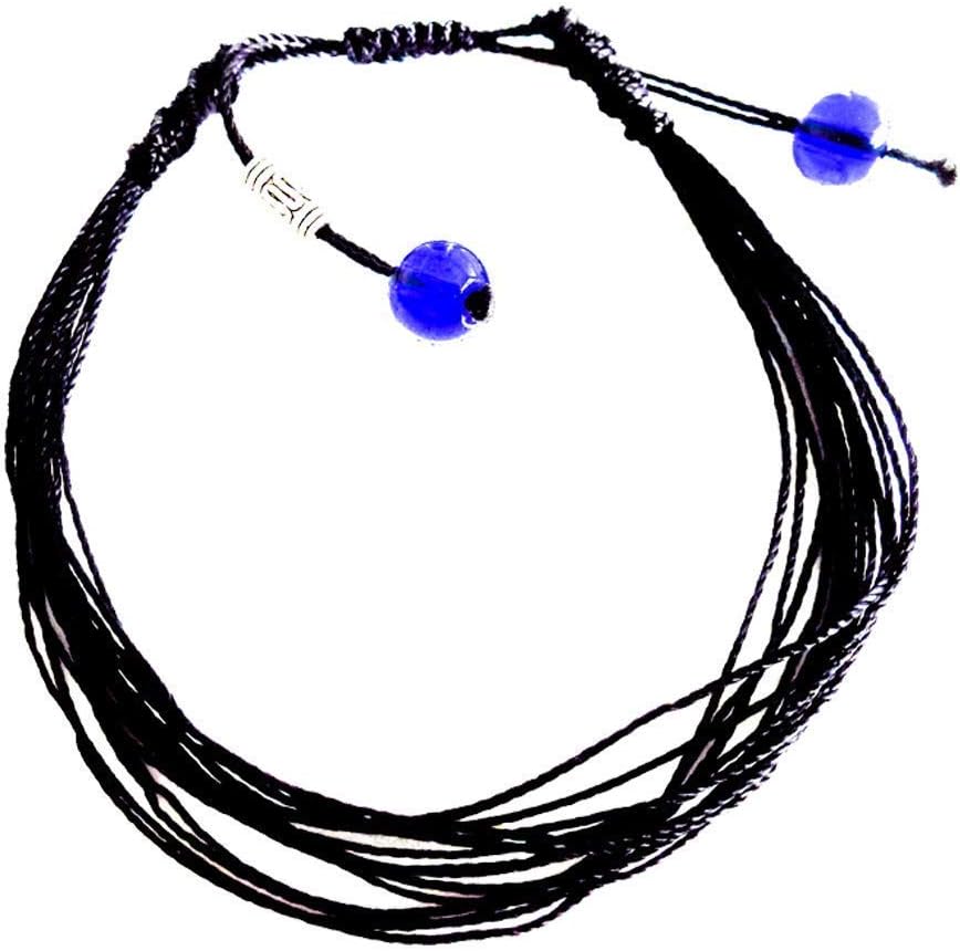 Surfing String Friendship Bracelet Extra Large 8-10 Inches Black Macrame with Sea Glass Beads Adjustable Knots Unisex BFF Couples Beach Surf Valentine Gift Under 10 Dollars
