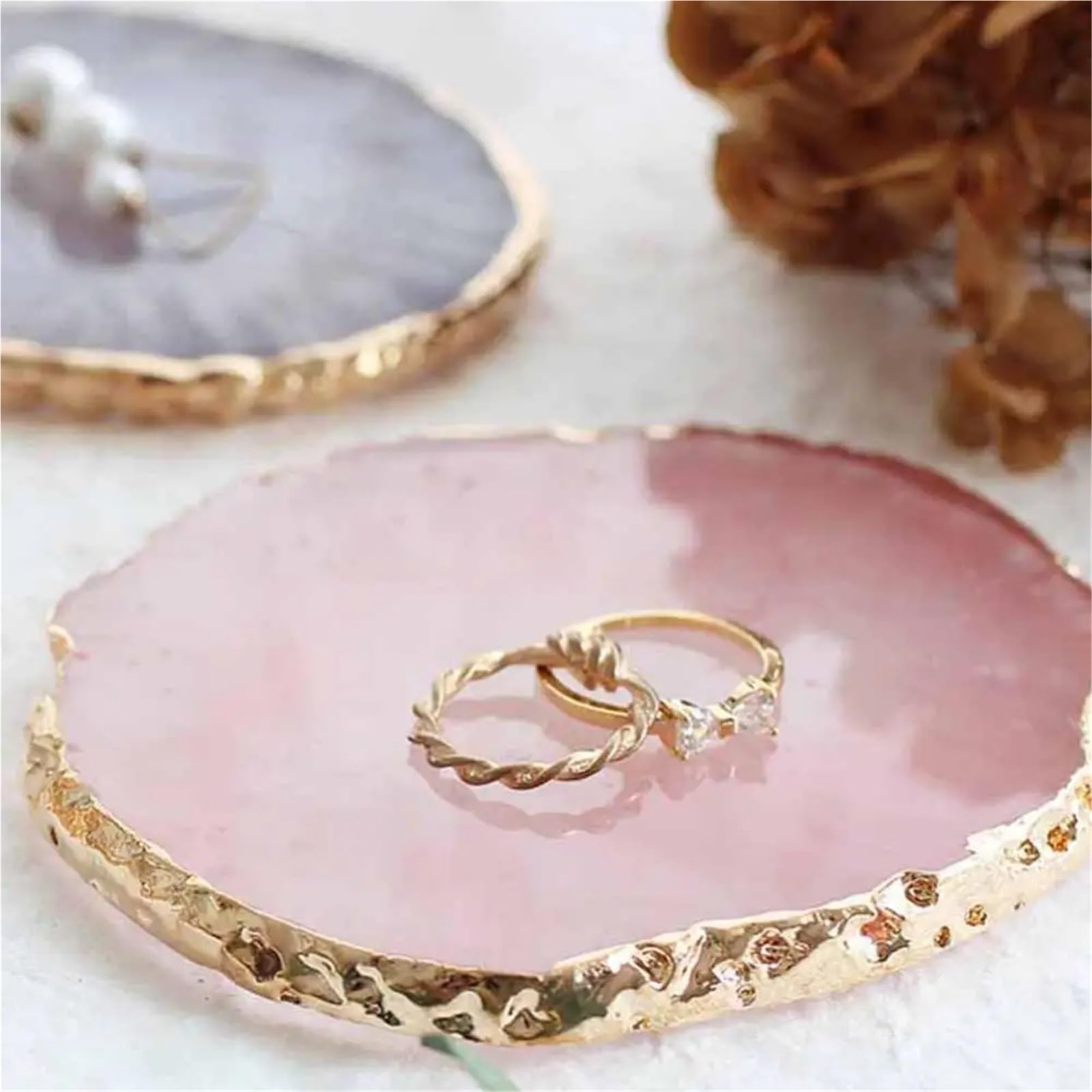 Schmuckschale Schmuckschale aus Kunstharz, Schmuck, Halskette, Ring, Ohrringe, Präsentationsplatte, Tablett, Halter, Schale, Organizer, Schmuckverpackung(Pink)