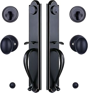 NEWBANG Front Double Door Handleset for Exterior Front Door Aged Bronze Finish (Keyed Entry Handle and Dummy Handleset Set),MDHST201810B-knob-SET