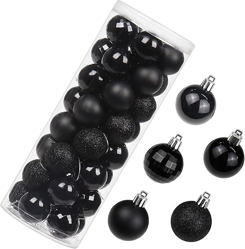 Adornos de bola de Navidad de 1.57 pulgadas, juego de adornos de Navidad negros inastillables, 40 piezas de adornos negros para árbol de Navidad,