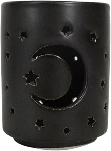 Ebros Gift Wicca Triple Goddess Witchcraft Místico Luna y Estrellas Mate Negro Recorte de cerámica Votiva Vela Vela Vela Estatuilla Osario Macabra