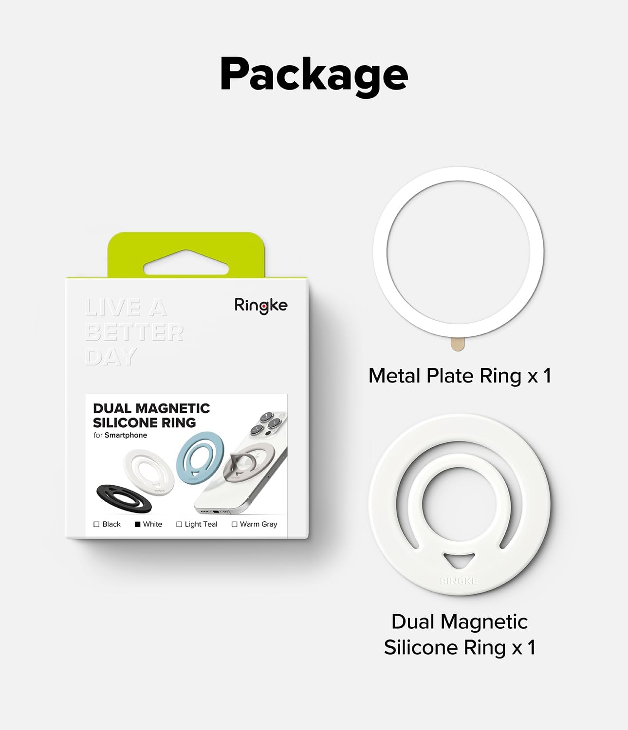 Ringke Dual Magnetic Silicone Ring [Compatible with MagSafe] Phone Grip, Dual-Sided Powerful Magnet, Lightweight (0.04 lb) & Super Slim (0.13 in) Soft Holder for iPhone, Galaxy, Pixel - White