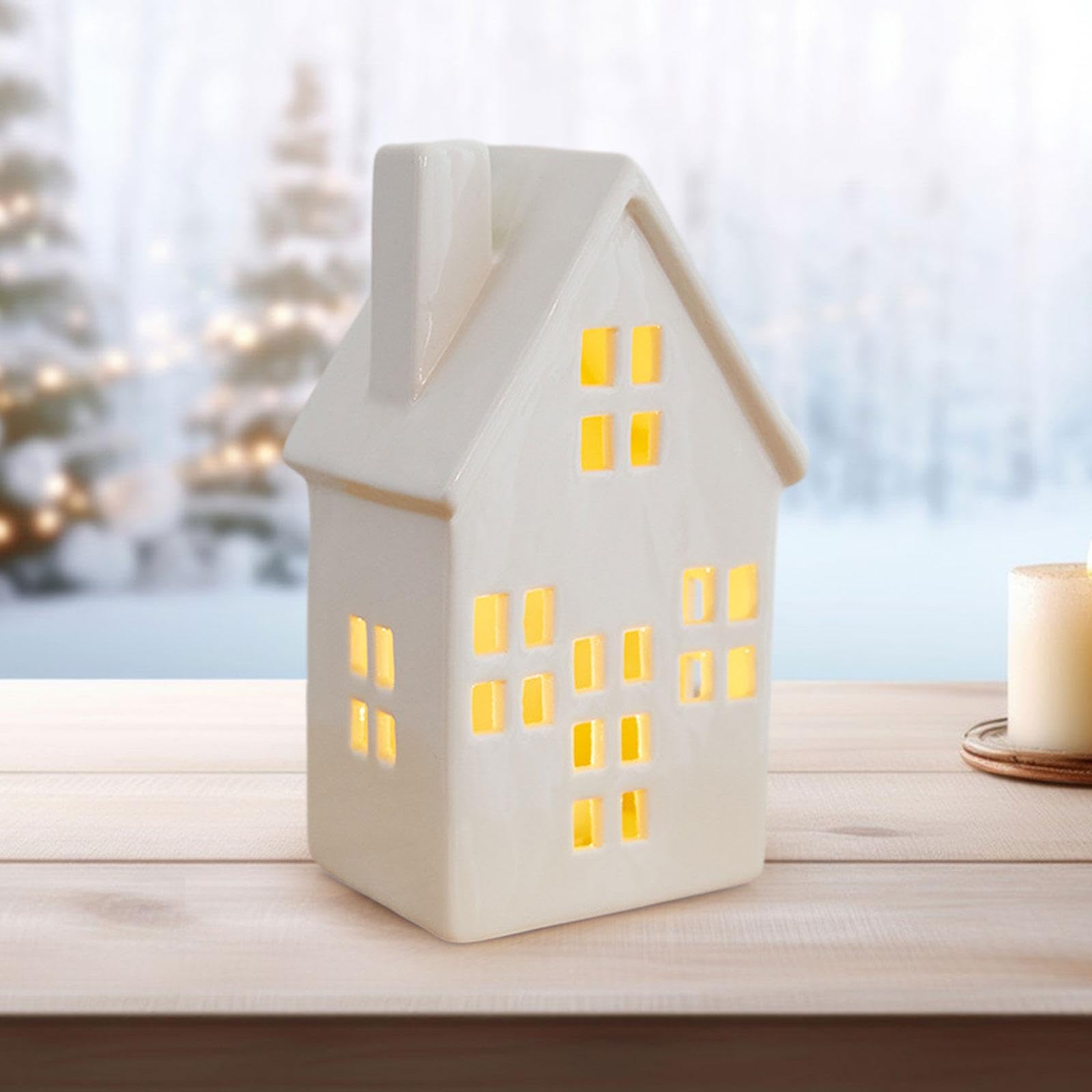Adorno de Escritorio Iluminado para Pueblo Navideño, Figura de Construcción de Casas Rústicas de Cerámica, Decoraciones Navideñas para Interiores, Estilo C, Individual