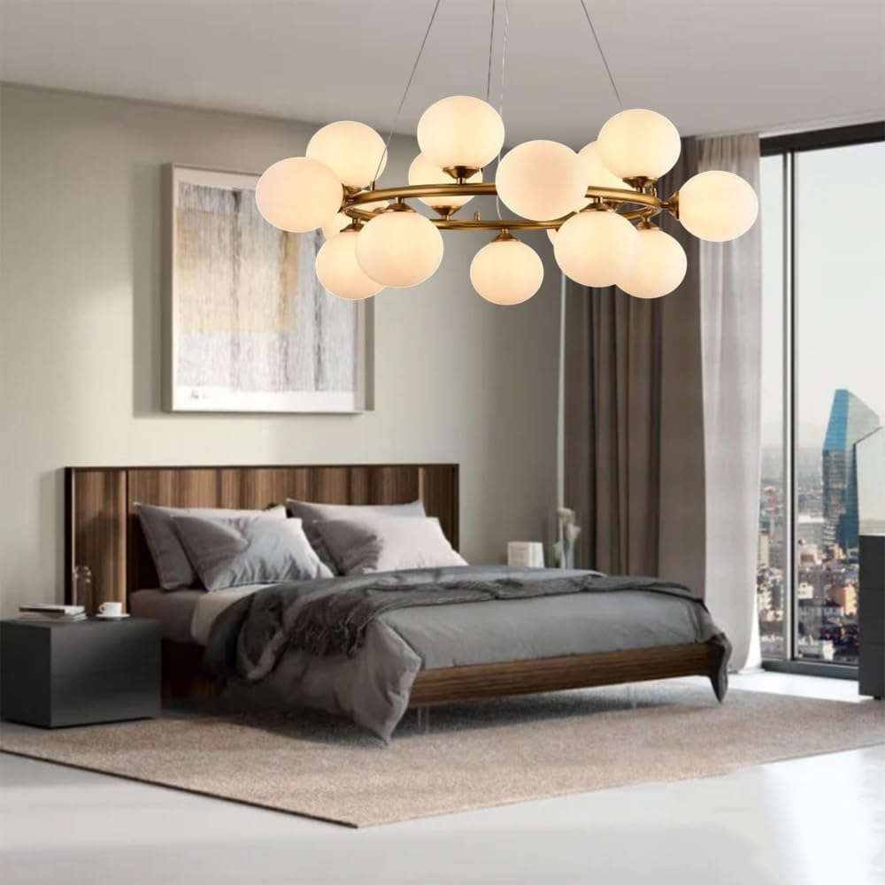 Vetrineinrete® Lampadario contemporaneo in metallo bronzo lampada a sospensione per soggiorno openspace 15 sfere attacco G9