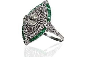 AZQ Vintage 925 Sterling Silver Emerald Ring: Cocktail Rings for Women