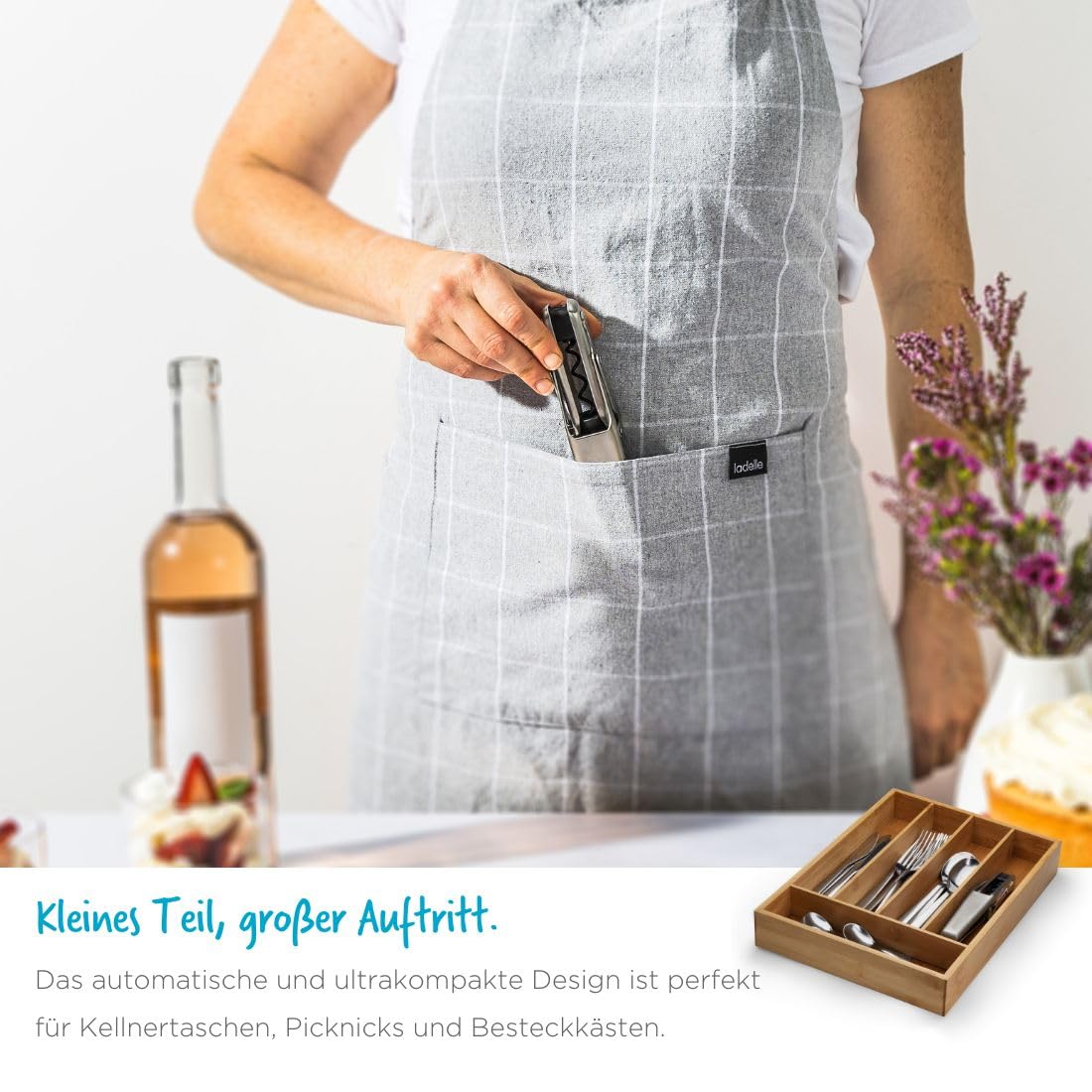 Dreamfarm WINOPEN Korkenzieher, Teflon-Spirale, Folienschneider, Silber | kompakter Weinöffner, hochwertiger Edelstahl, für natürliche und synthetische Korken, leichtes Gewicht 175 g