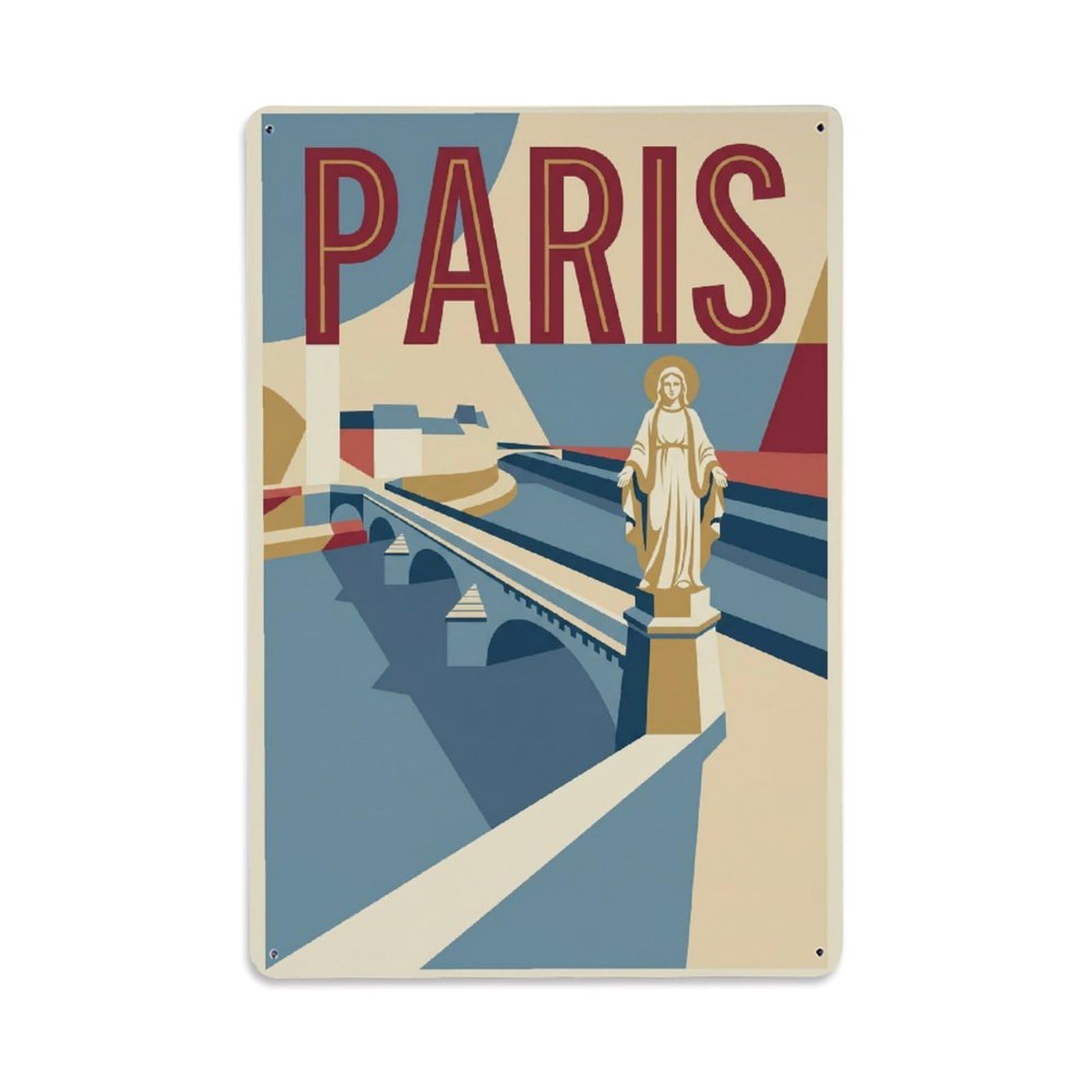 Vintage Travel Paris Pont De La Tournelle Bridge Clean France Metal Tin Sign Plaque Wall Decor for Cafe, Club Bar, Office, Home Garden Metal Poster 8x12Inch