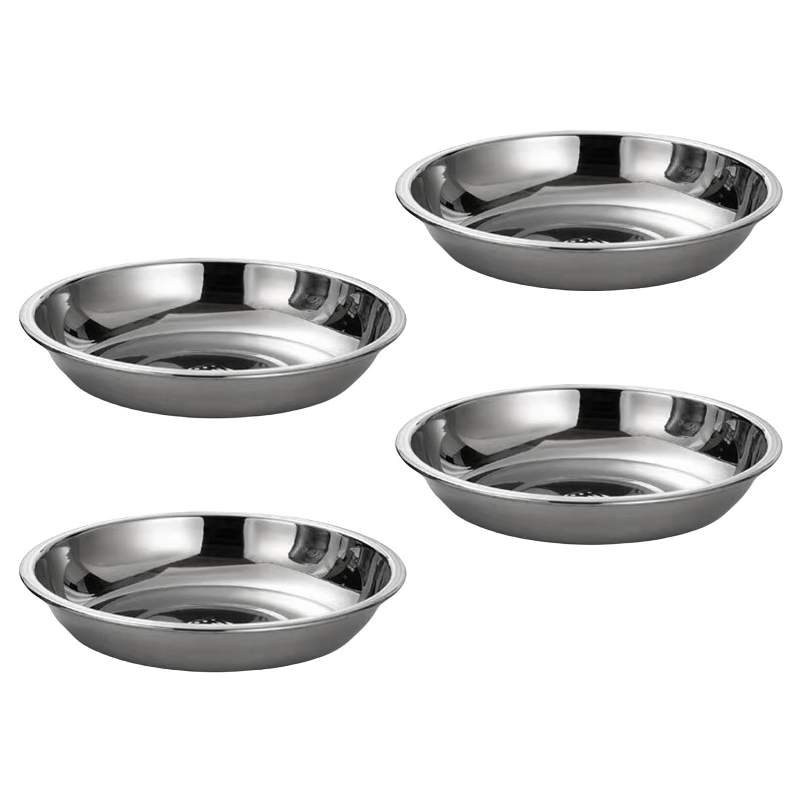 Buxuaaaa 4Pcs Stainless Steels Serving Dishes Round Sauce Dipping Bowl Fruit Dessert Plate Serving Tray Flat Plate Dinnerware Stainless Steels Plates
