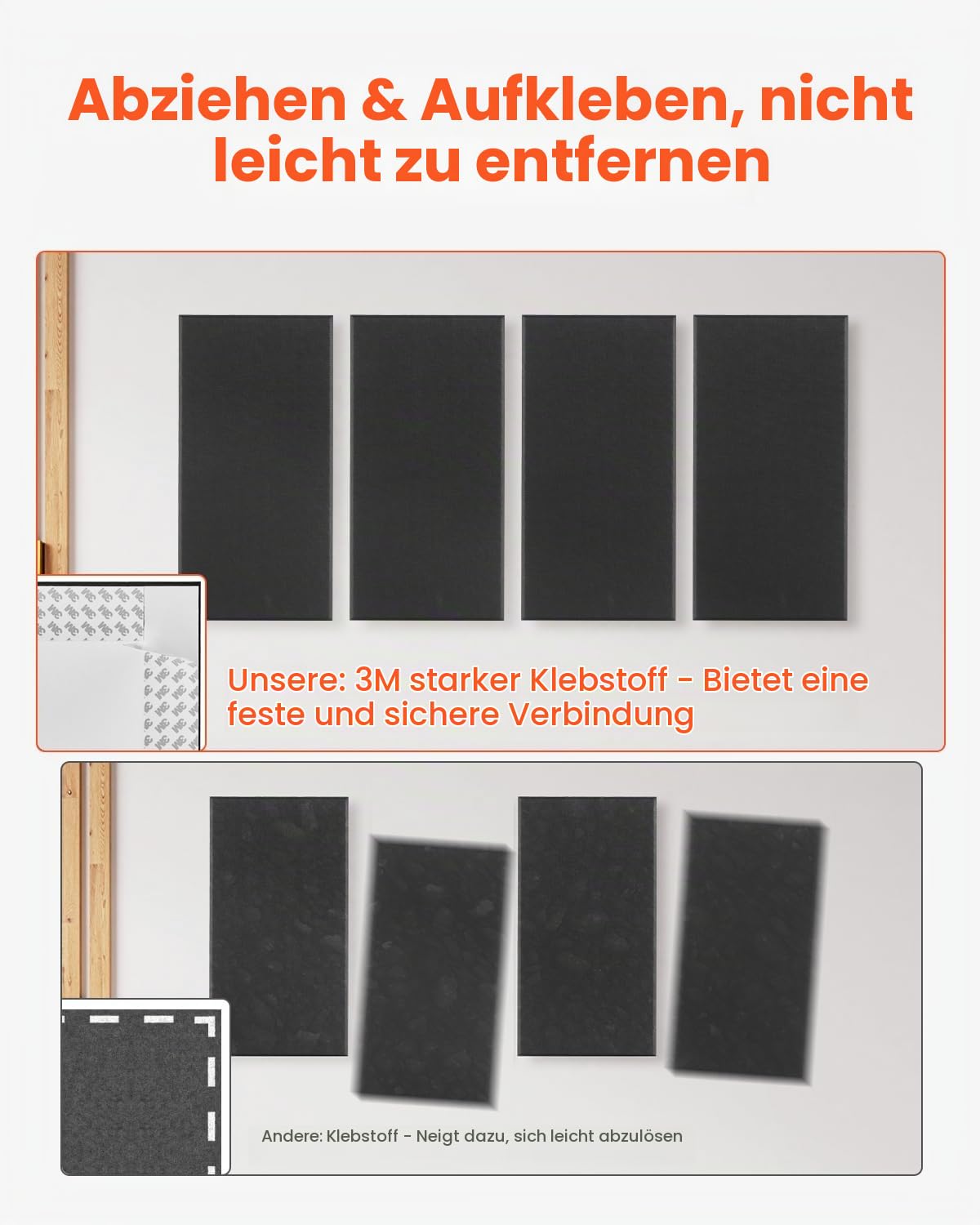 VEVOR Akustikpaneele, 4 Stück, 600x300x50 mm, Fiberglas, schallabsorbierende Platten, selbstklebende, Akustik Wandpaneele, für Studios, Büros, Heimkinos, Konferenzräume, Schwarz