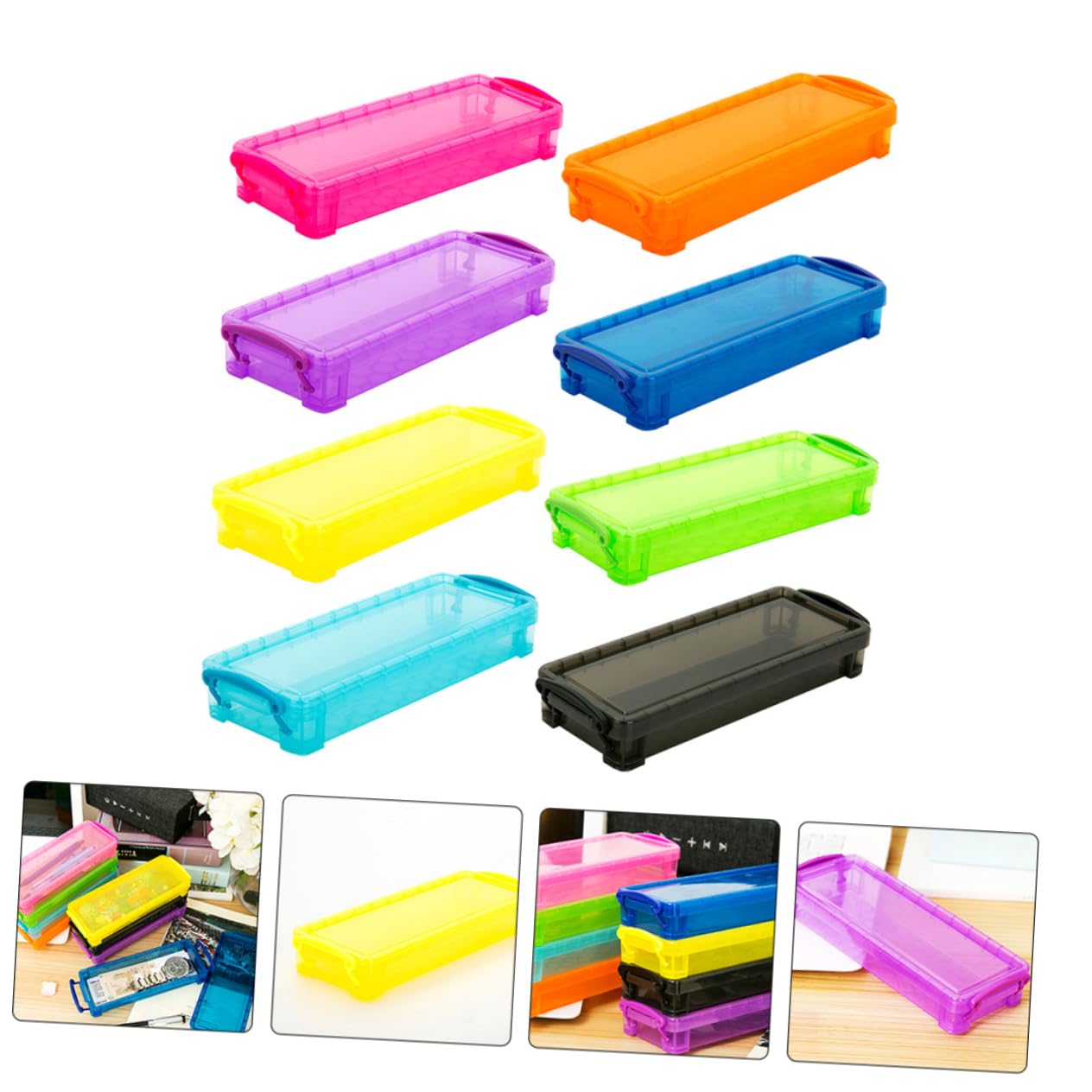 NUOBESTY Set di 8 Scatole Porta Oggetti in Plastica Traslucida per Cancelleria, Organizer per Penne e Matite, Capacità per Scuola e Ufficio, Ordine sulla Scrivania