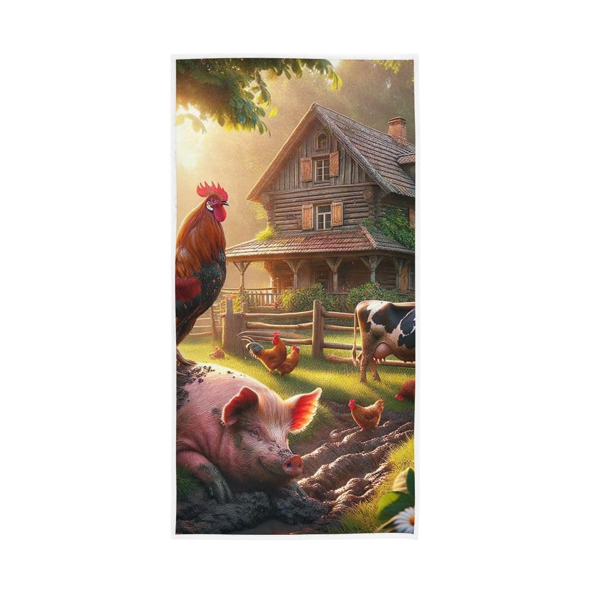 HUYGD Farmhouse Rooster Pig Cow Hand Towel, Hand Towels and Wash Cloths for Bathroom 15 x 30 Inches