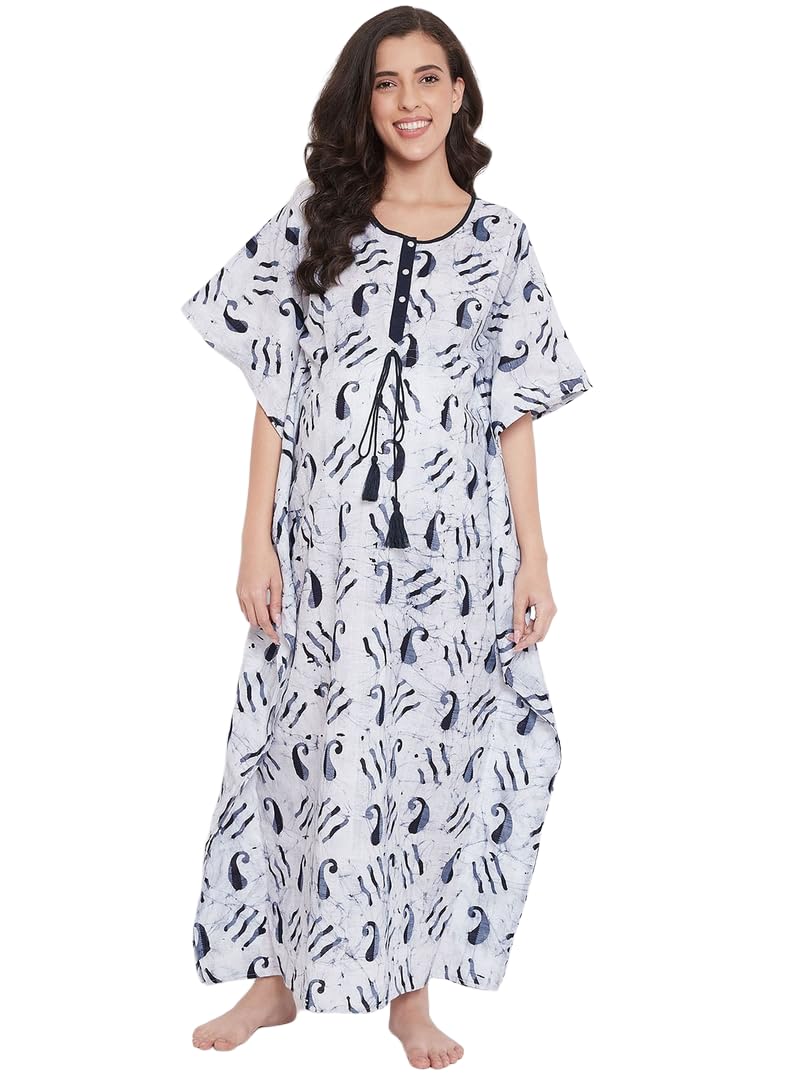 the kaftan company Maternity Cotton Nightdress - Blue Paisley Print Long Kaftan-picture-12