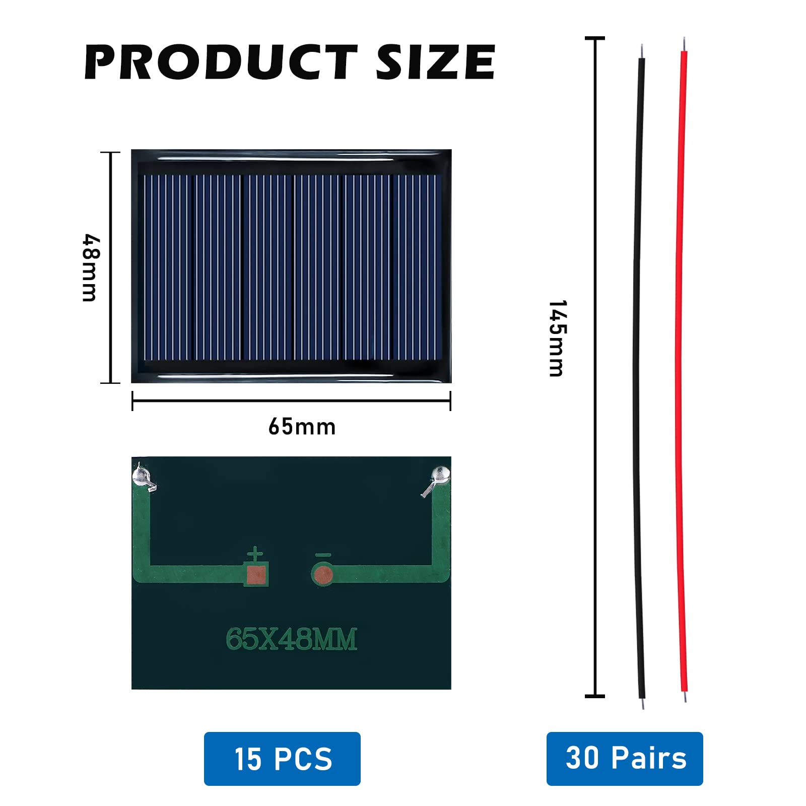 Micro Mini Panele Słoneczne: 15 Sztuk 3V 0.3W 65x48mm Mini Panel Słoneczny, Mini Panele Słoneczne Z Linią, Polikrzemowy Panel Słoneczny, Diy, Projekty Naukowe
