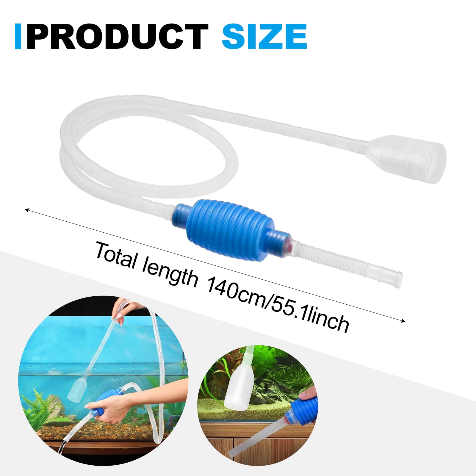 HDXH Syphon Fish Tank Cleaner for Aquarium,Hand Fish Tank Cleaner Fish Tank Vacuum Syphon Pump Siphon,3-in-1 Water Changer and Gravel Washer For Fish Tank Cleaning Kit - Image 2