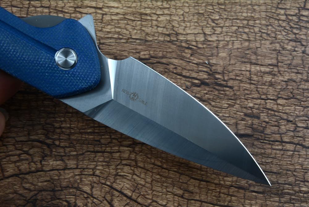 TWO SUN Outdoor Pocket Knives TS504 D2 Blade Spear Point Blue Micarta Handle