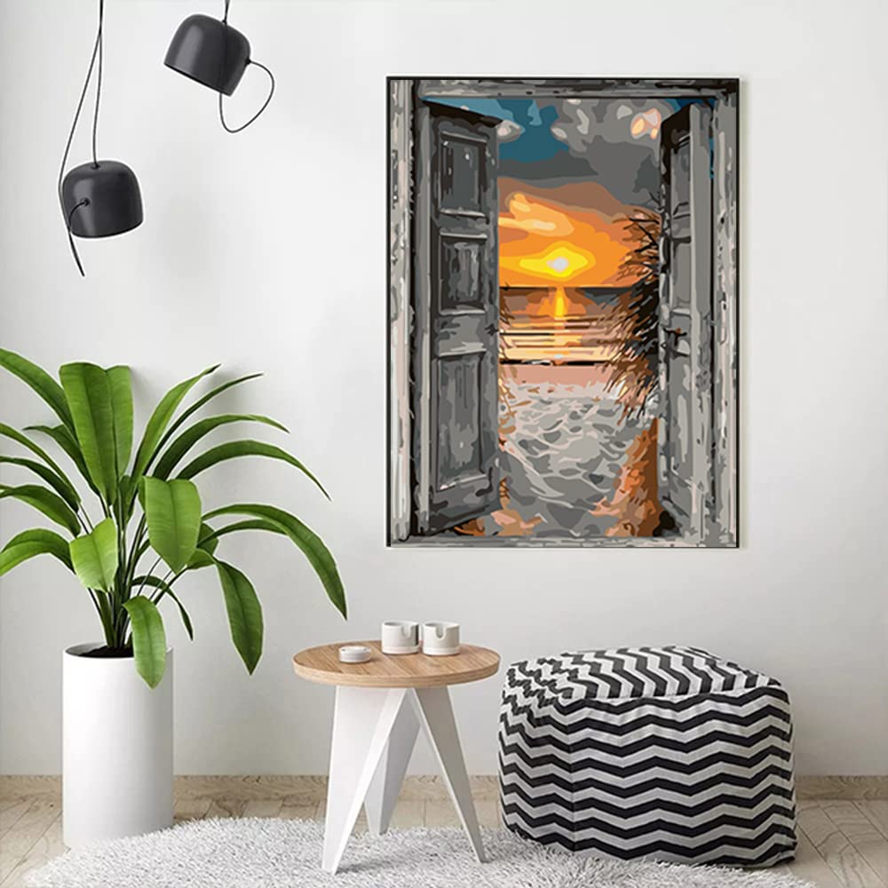 Kit De Pintura Por Números Atardecer 60x80cm – Lienzo Preimpreso, Pinceles Y Pigmentos Para Adultos Y Niños