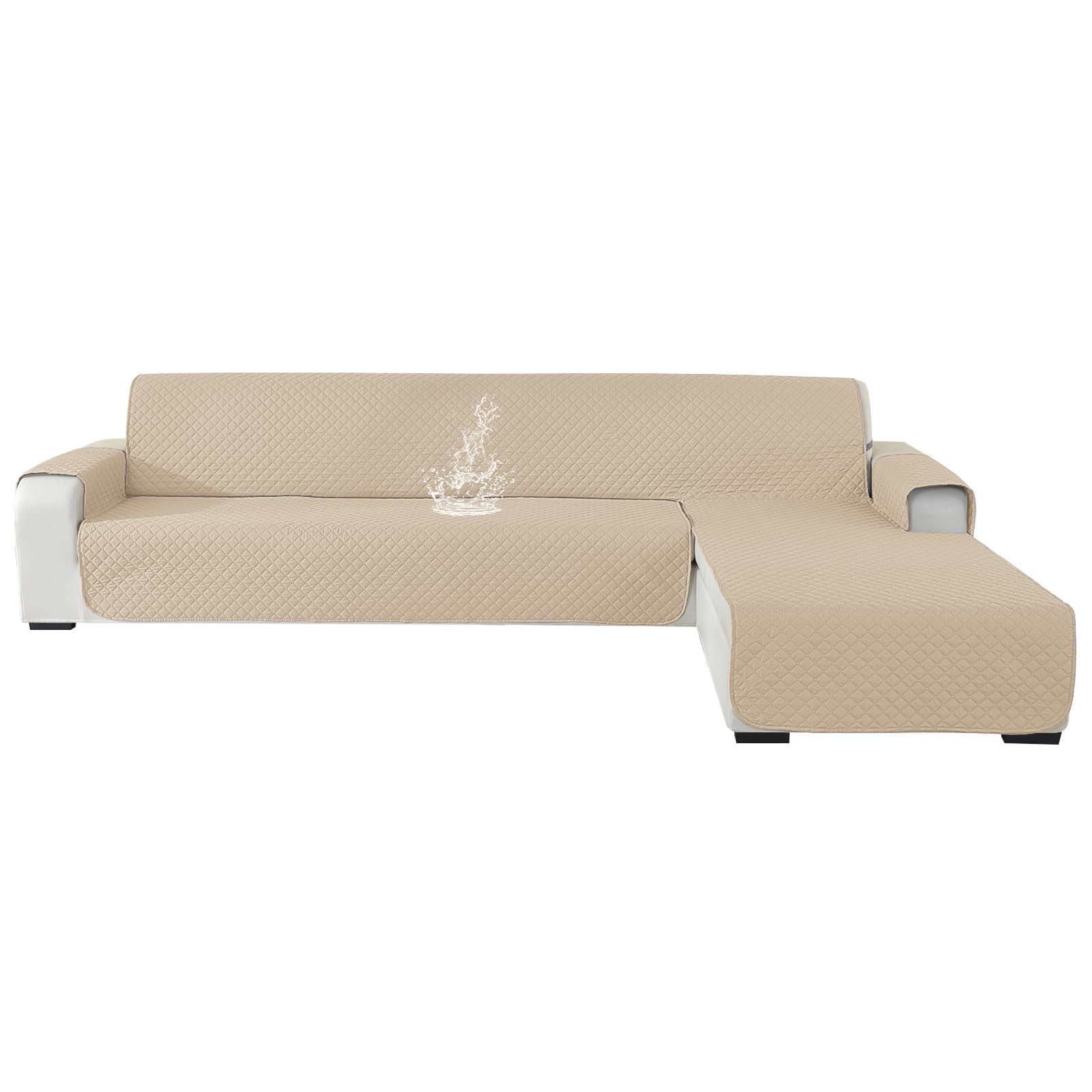 Ystyle Funda para sofá 3 plazas chaise longue, derecha/izquierda, universal, reversible, impermeable, L, antiarañazos (255 cm, beige) Global Recycled Standard Global Recycled Standard Global Recycled Standard