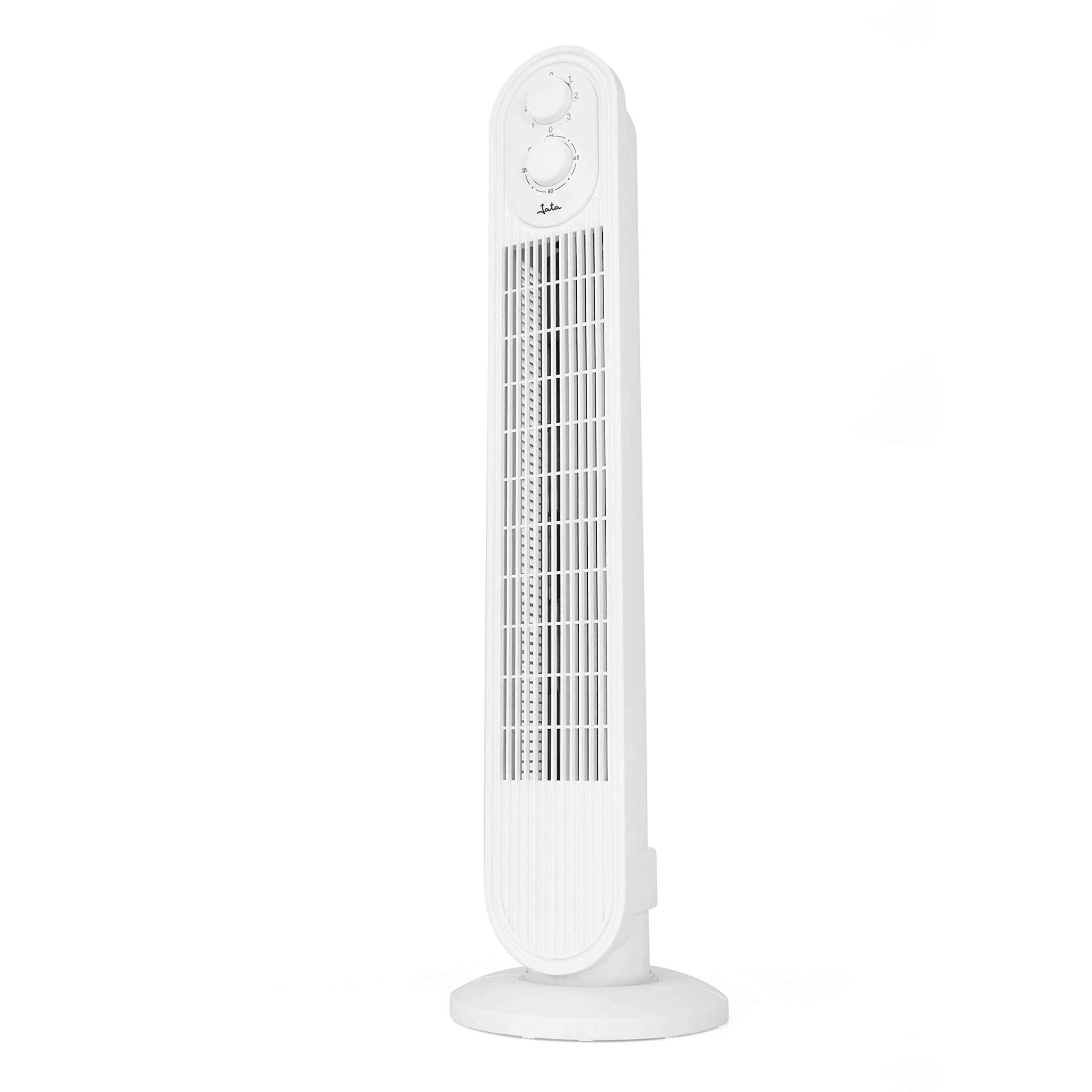 JATA JVVT3043 - Ventilador de Torre Silencioso 79 cm, Motor 100% Cobre, 45 W, Oscilante, Temporizador 120 Minutos, 3 Velocidades, Bajo Consumo, Ventilador para Dormitorio, Salón y Oficina