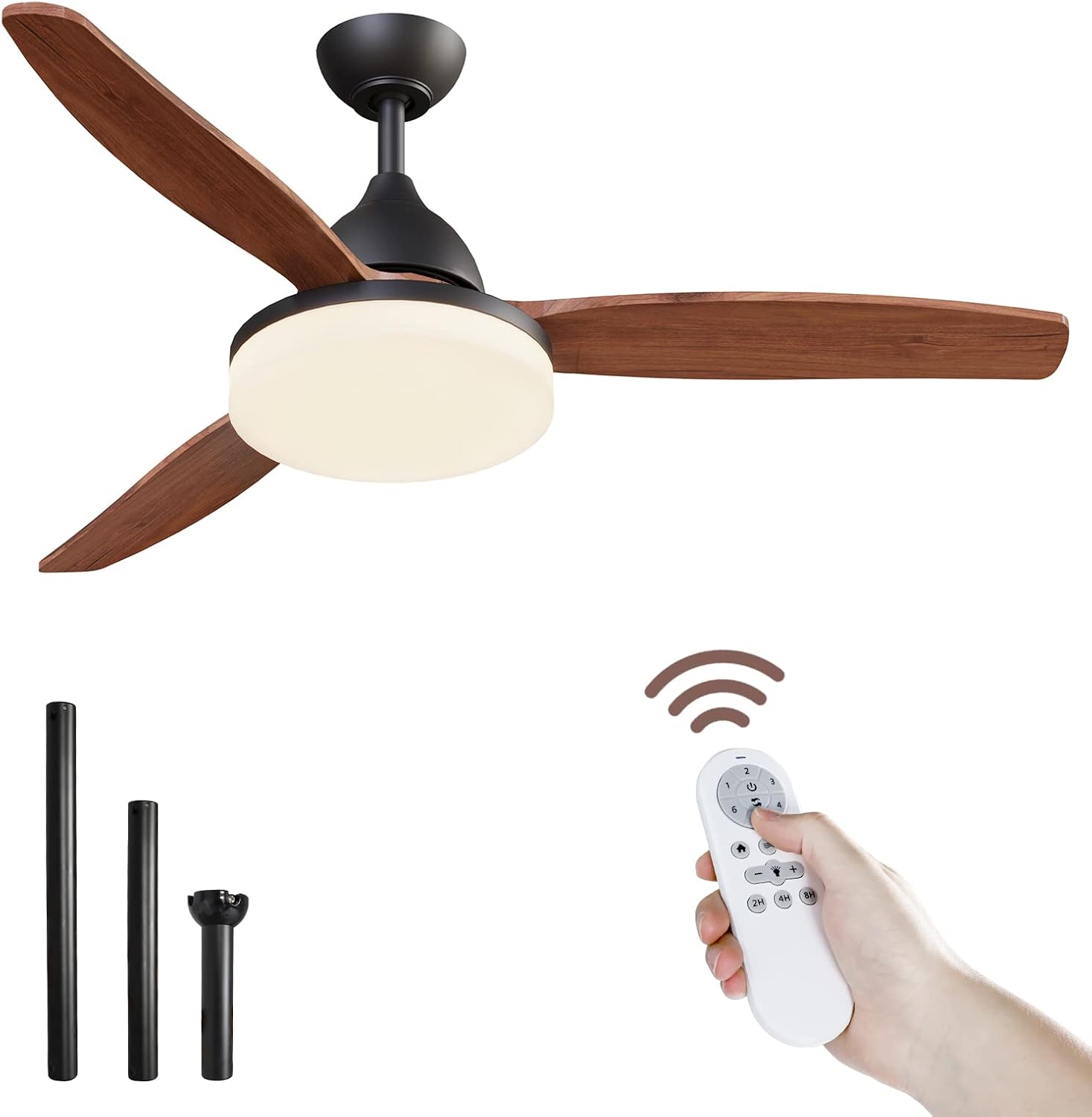 OUTON Ceiling Fans with Lights and Remote, 52" Wood LED Dimmable Ceiling Fan with 3 Reversible