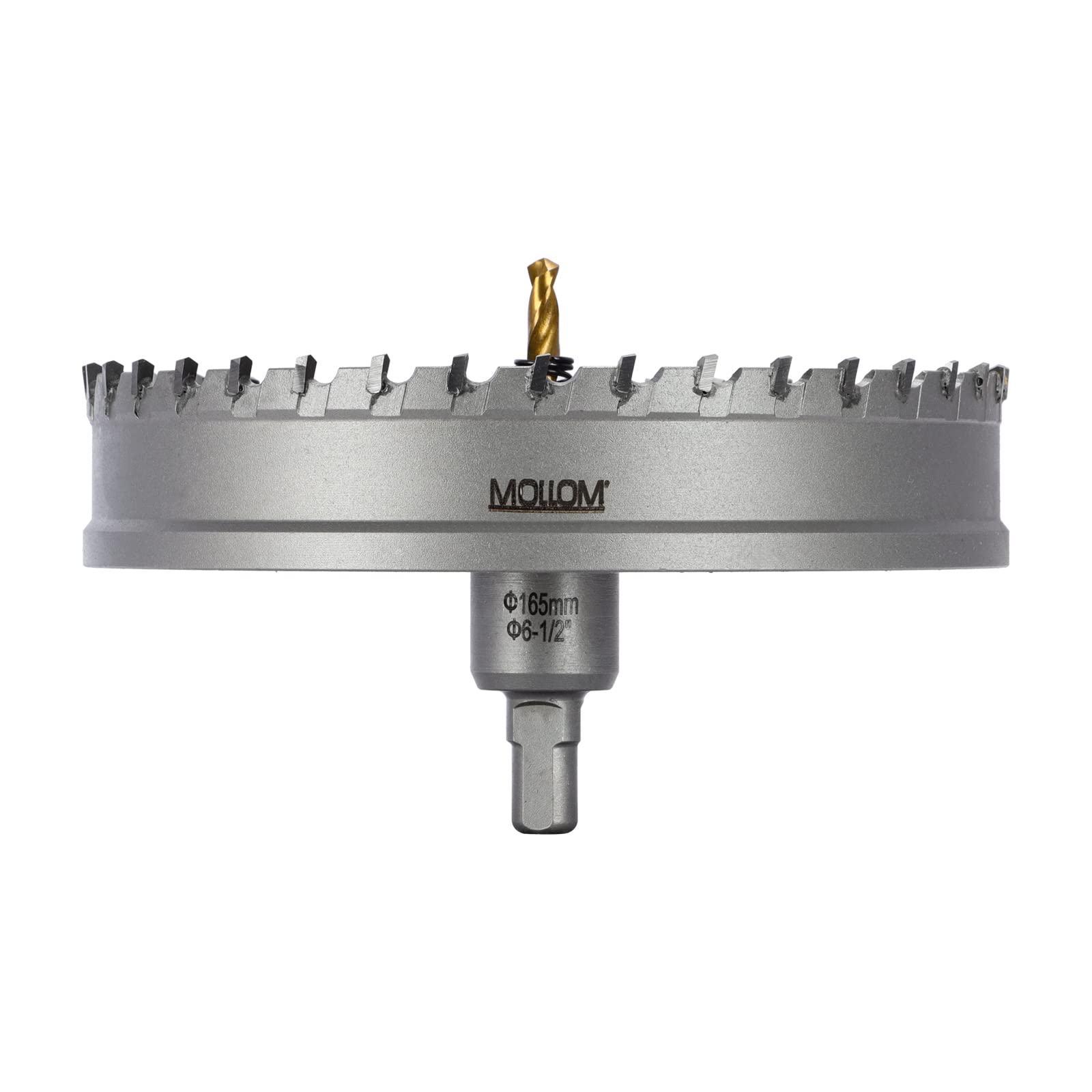 Mollom (165mm | 6-1/2") Scie cloche en carbure pour usage intensif avec 2 forets pilotes, coupe l'acier inoxydable, l'acier doux, le fer, le cuivre, le laiton et le plastique