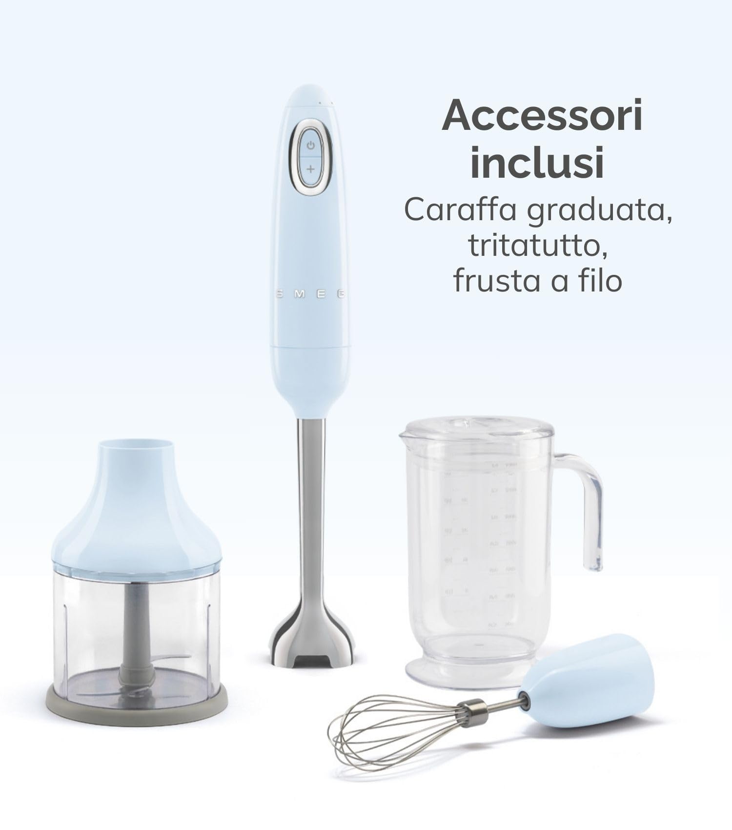 Smeg, Frullatore a Immersione HBF03CREU, Funzione Turbo e Sistema di Taglio Flowblend, con Impugnatura Antiscivolo, Avvolgicavo Integrato, Accessori Inclusi, Potenza 700W, Crema