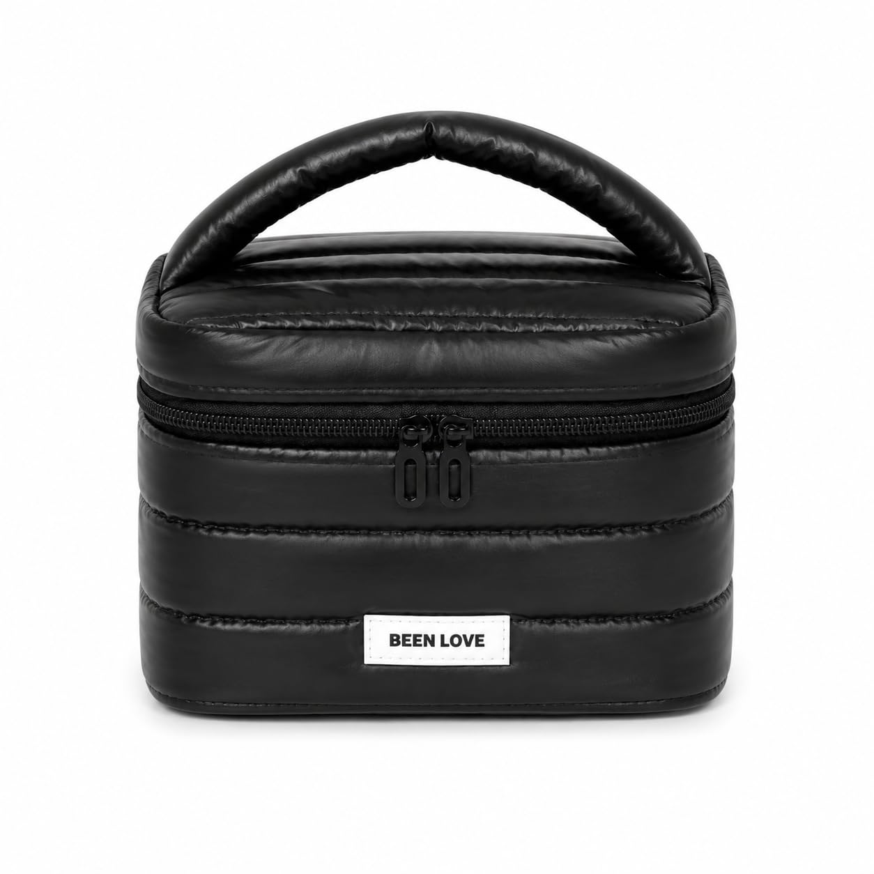 Been Love Quilted Cosmetic Case, Black, Water-Resistant Nylon, with Top Handle, Modern Minimalist Style, Unisex Travel Vanity Bag-image-33