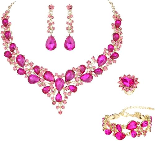 Molie - Conjunto de joyas de collar y aretes de cristal austriaco para novias, para usar con vestido de novia