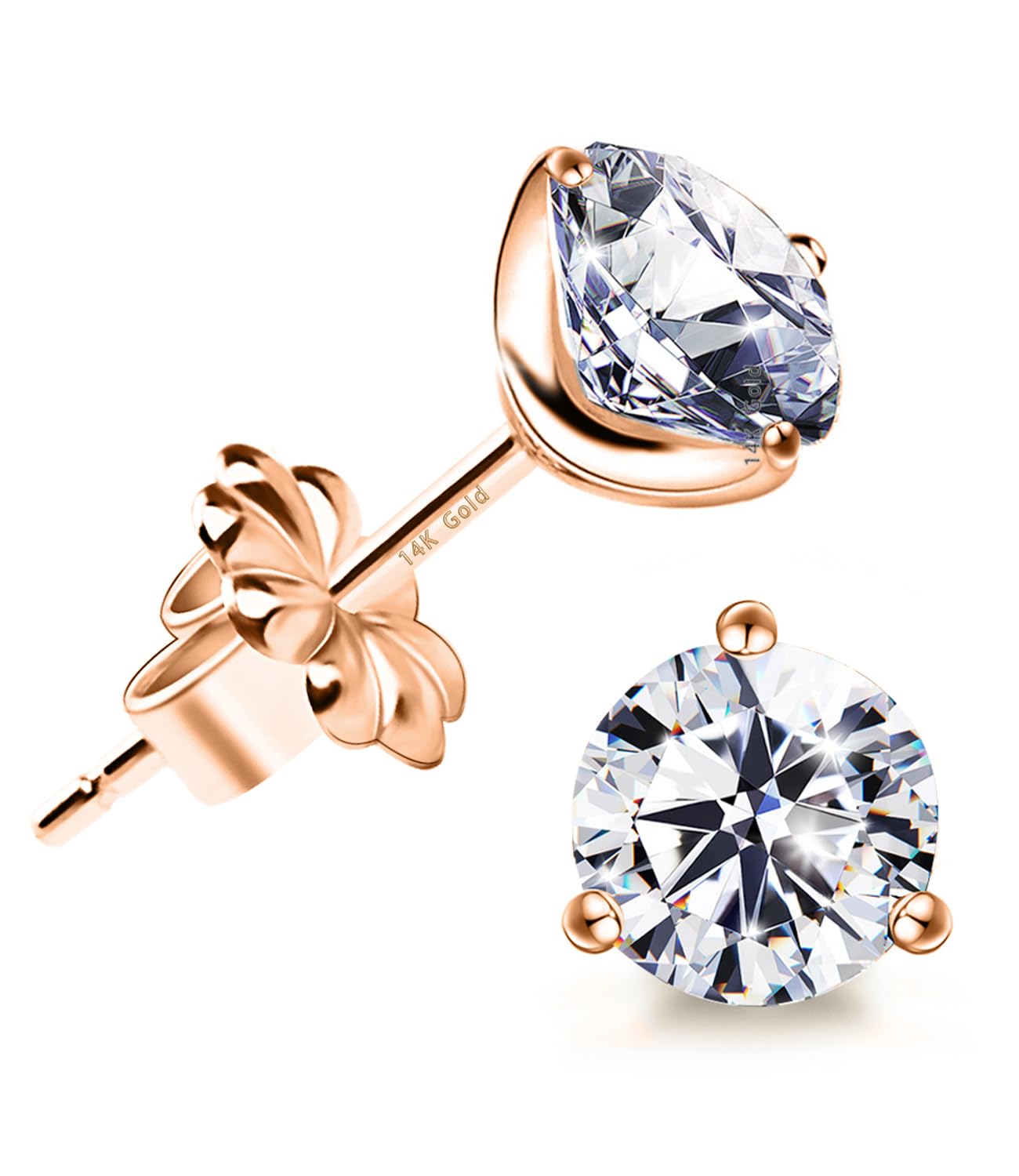 "STUNNING FLAME" 18K Gold Plated Silver Brilliant Cut Simulated Diamond Cubic Zirconia Stud Earrings