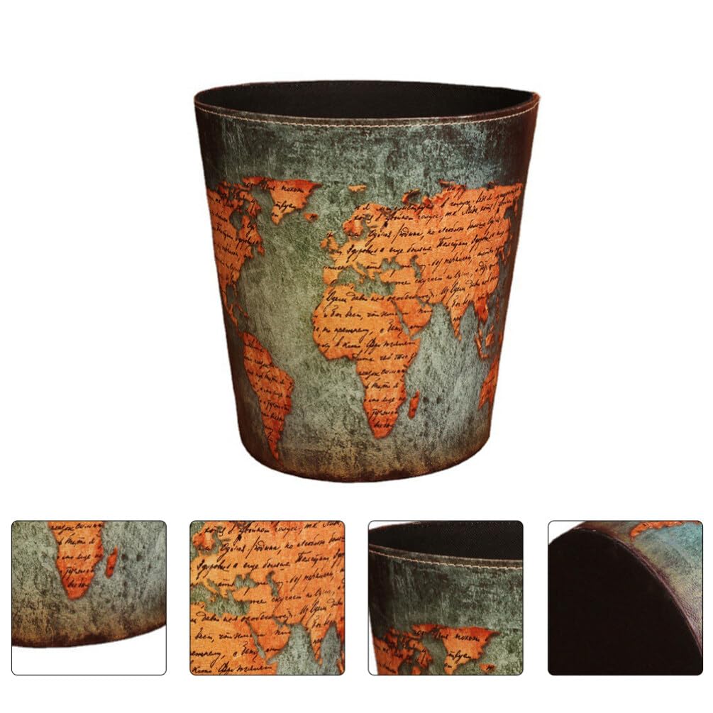 Corbeille à Papier Grosse Ouverture en Cuir Pu, Rétro Style Anglais