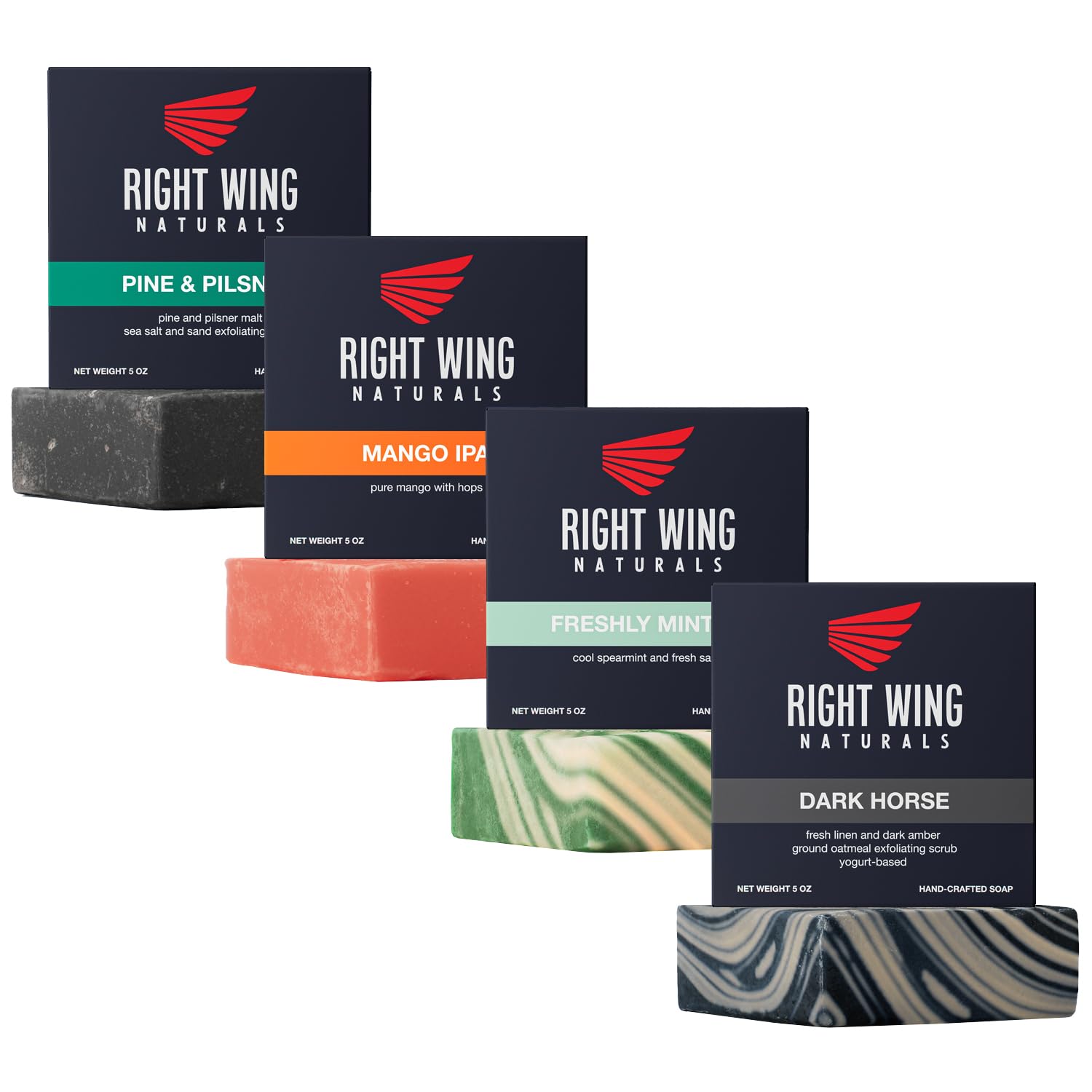 Right Wing Naturals Bar Soap Gift Set for Men | Handcrafted Cold-Pressed | Handmade Organic Soap for Men | Most Popular Flavors | Natural Scented Men’s Bar Soap| Pack of 4 Bars