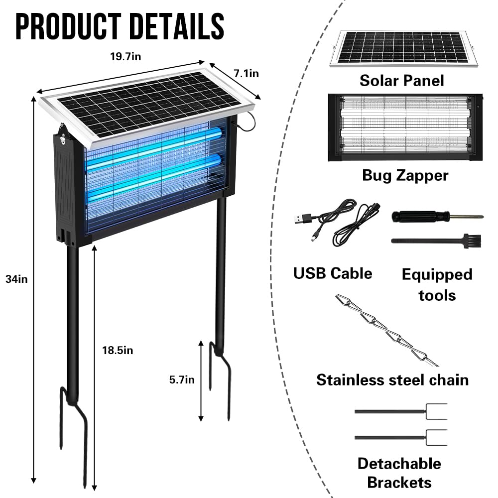 Bug Zapper Outdoor Solar, 4000V Electric Fly Mosquito Trap with LED Lamp, Waterproof & Portable Insect Killer for Patio, Yard, Camping, Home, Garden — view 6