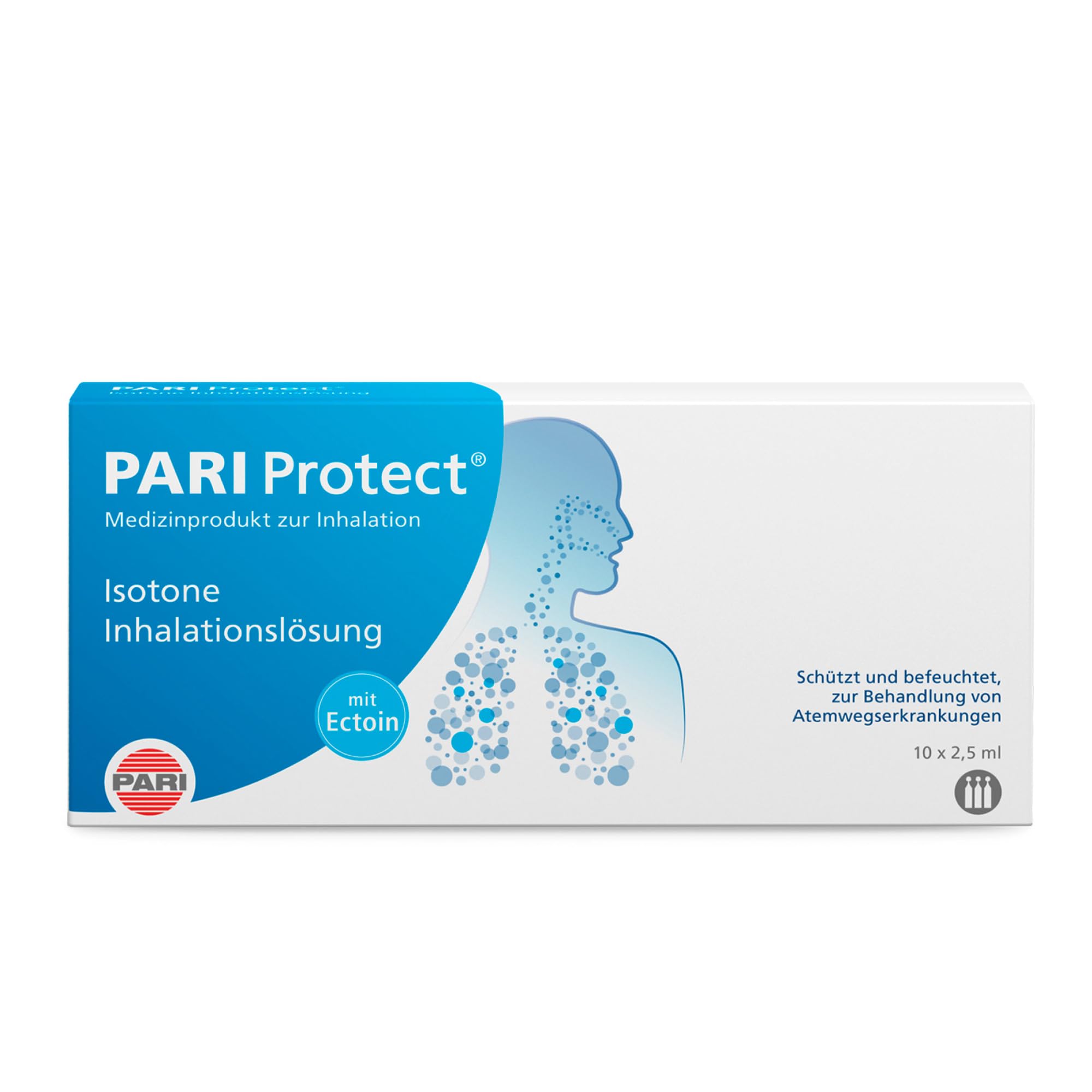 PARI Protect Isotonische Kochsalzlösung zum Inhalieren für Säuglinge, Kinder und Erwachsene – 10 Ampullen á 2,5ml Inhalationslösung – 1,3% Ectoin, Meersalz, Wasser – Steril, ohne Konservierungsstoffe