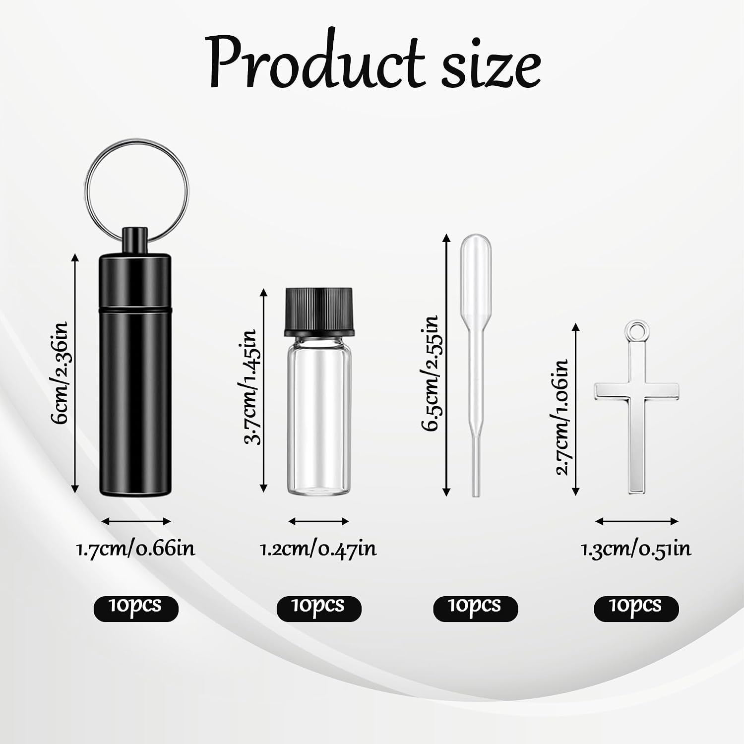 10 Pcs Holy Oils Bottle Anointing Oil Bottles Keychain Vial with Eyedropper Cross Pendant for Travel Baptism Favor Church Wedding Communion Favor (Black)