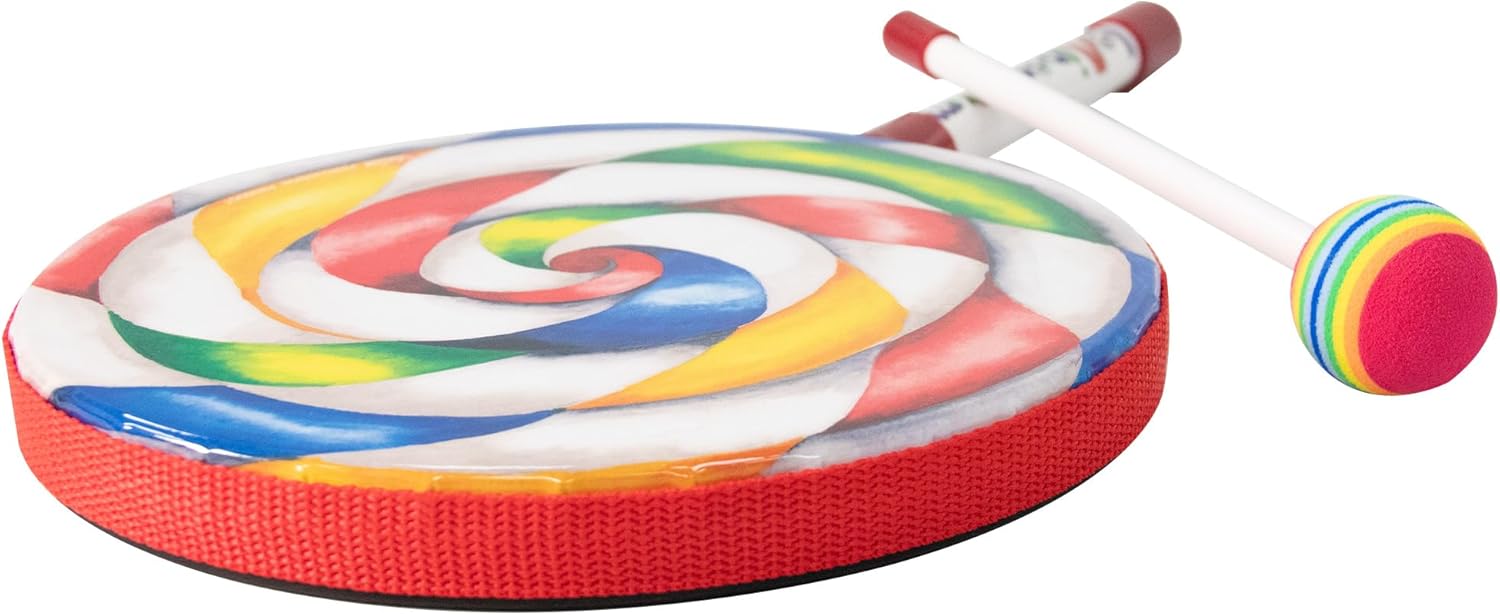 Lollipop Drum Bundle - 8" Colorful Drum with Mallet + 'Where’s Your Drum' CD by Bob Bloom - Ideal for Kids & Beginners